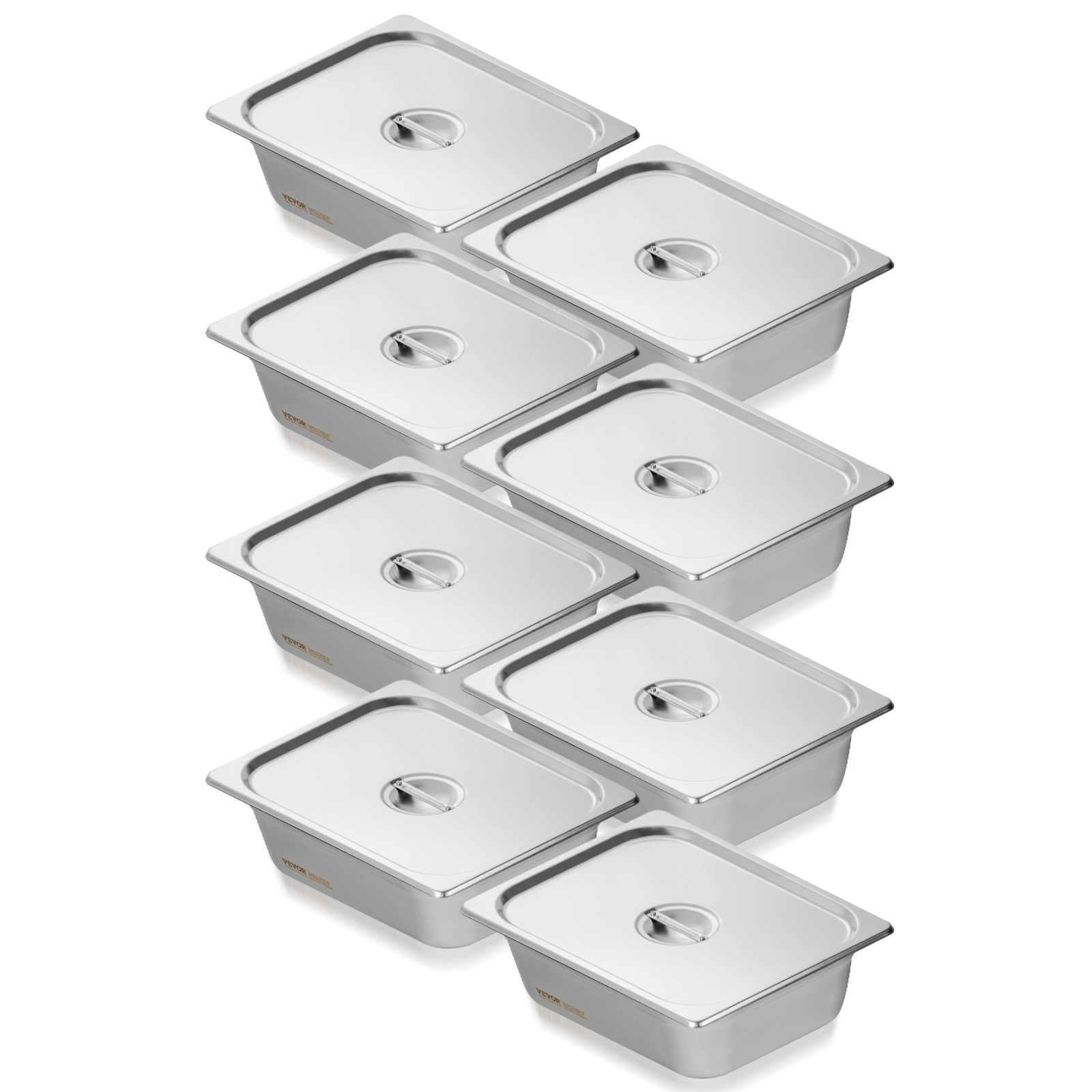 VEVOR 8 Pack 1/2 Size Hotel Pans Steam Table Pan Stainless Steel 4″ Deep Lid