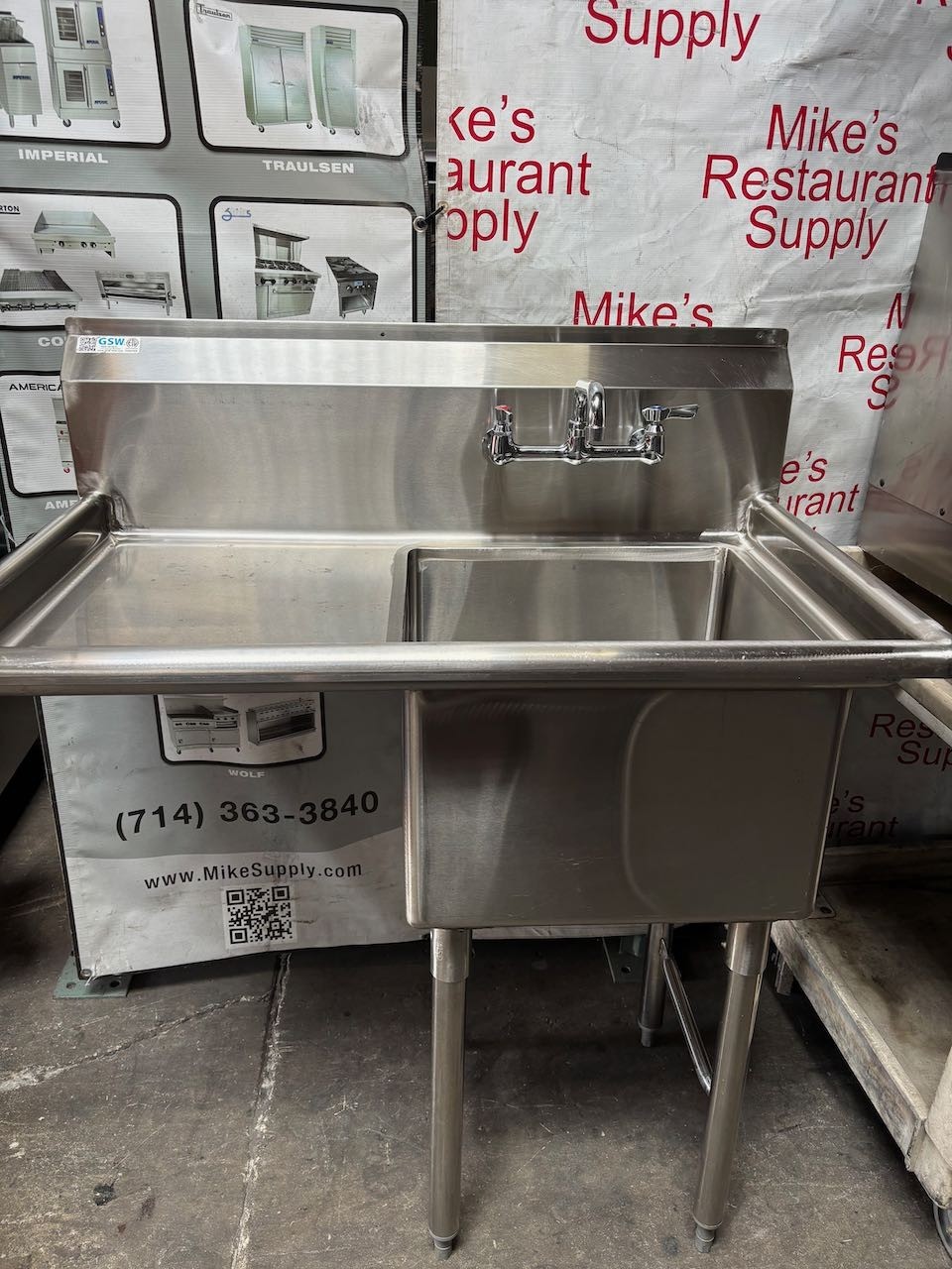 18×18 Food Prep 1 Compartment Sink With Left Side Drainboard GSW SEE18181L #5104