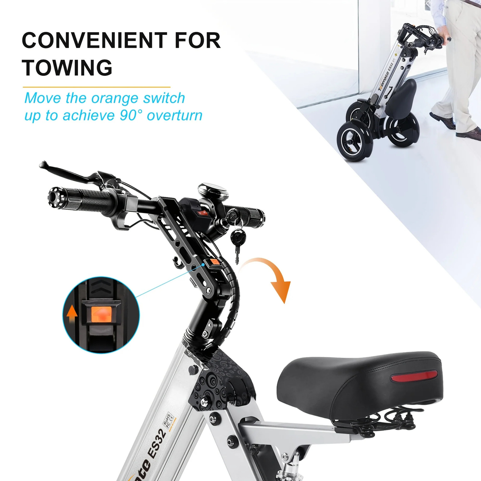Foldable Electric Mobility Trike for Adults 3Wheel Compact ETrike with Seat,
