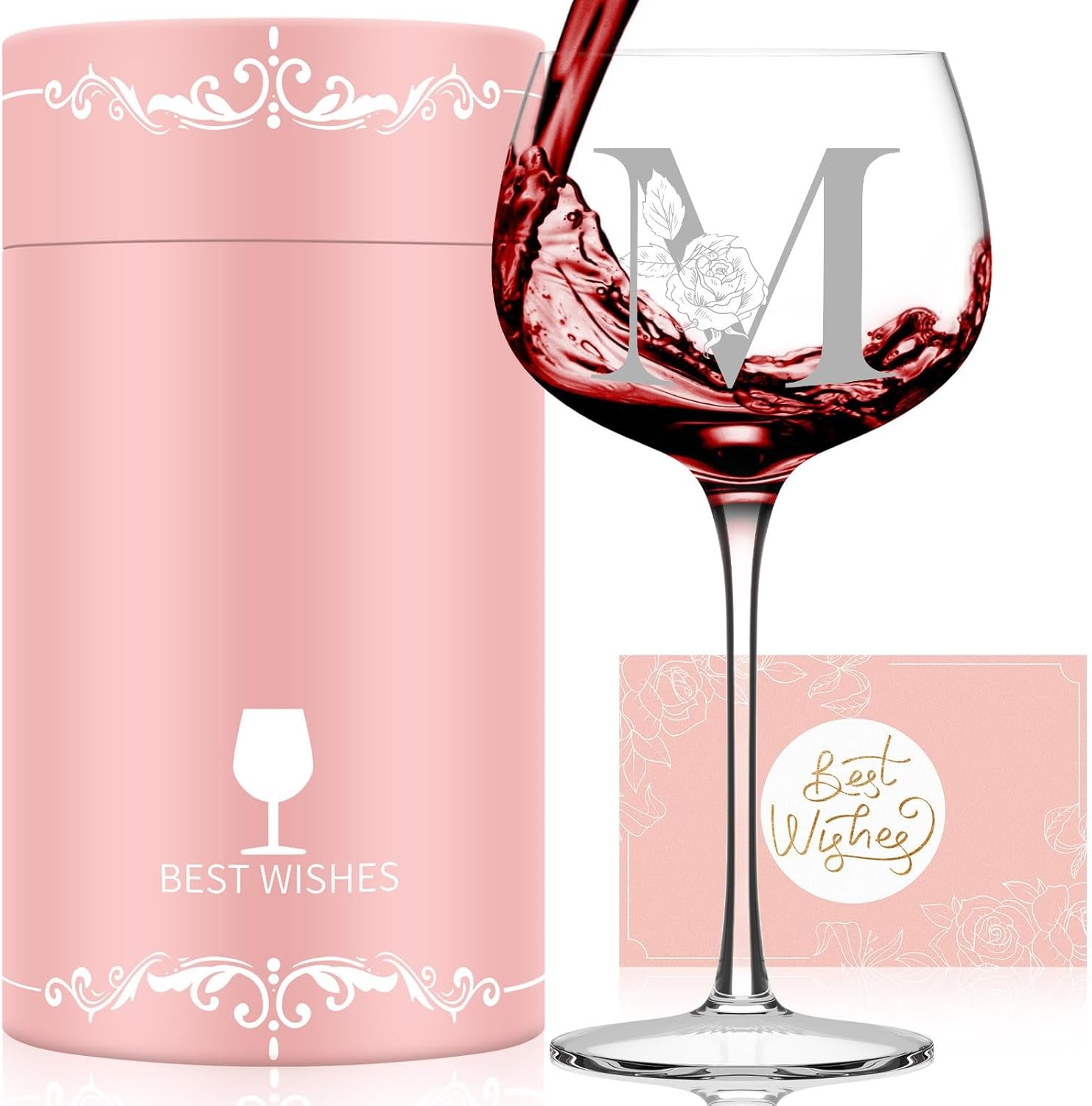 Personalized Gifts for Women Mom Friend, Initial A-Z Wine Glass Customized For