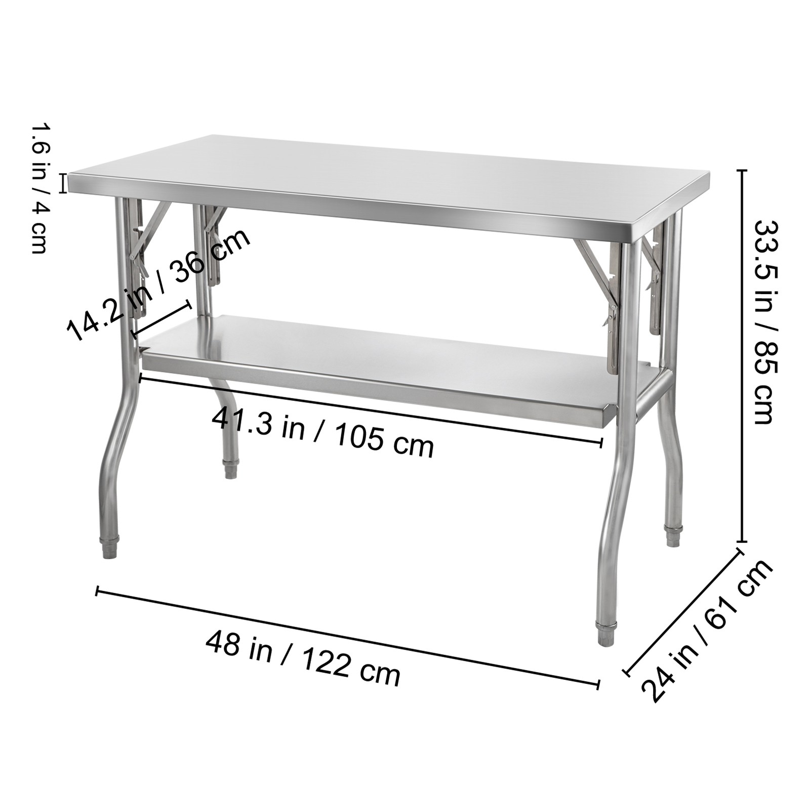 VEVOR Commercial Stainless Steel Folding Work Prep Tables Open Kitchen 48×24 In