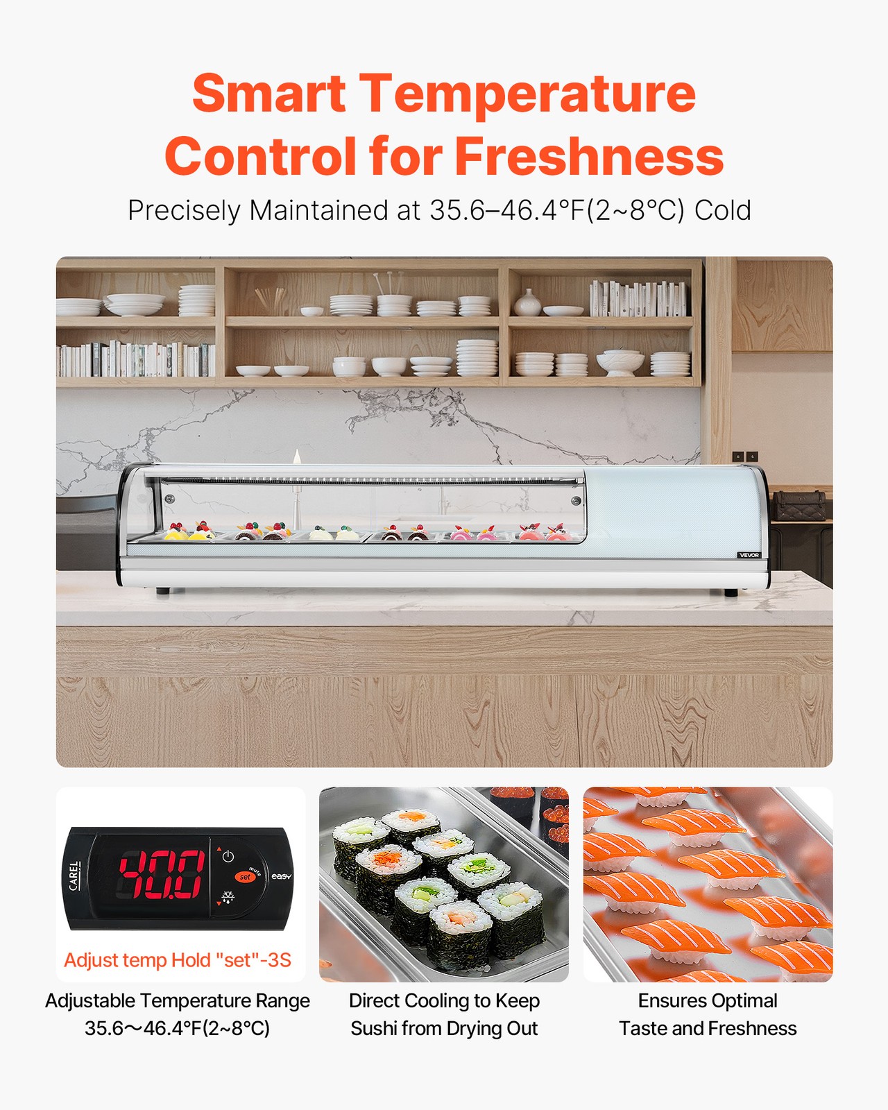 VEVOR Sushi Display Case Refrigerator 2.2 Cu.ft Countertop Sushi Case with 6 Pan