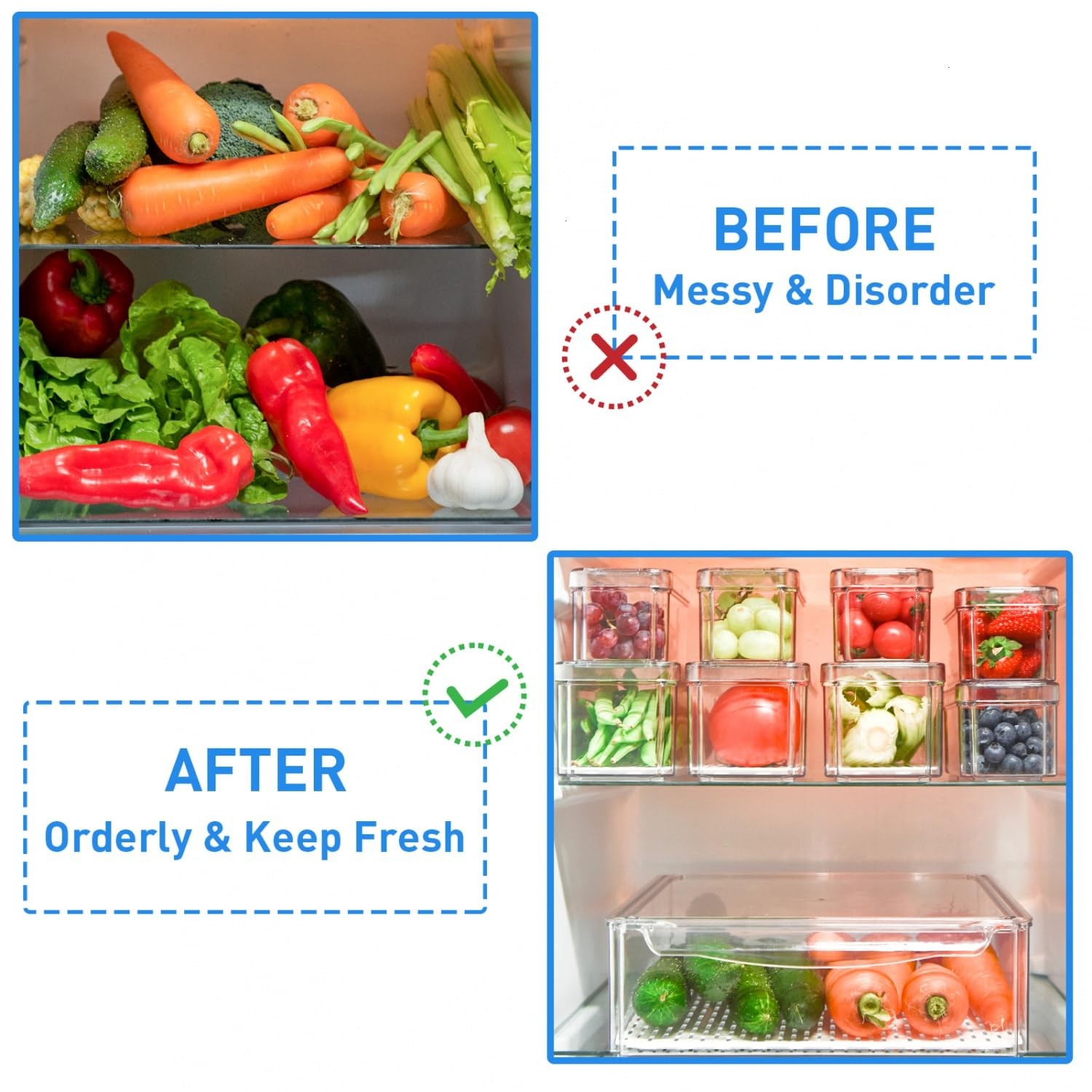 Pomeat 10 Pack Fridge Organizer Stackable Refrigerator Organizer Bins Lids