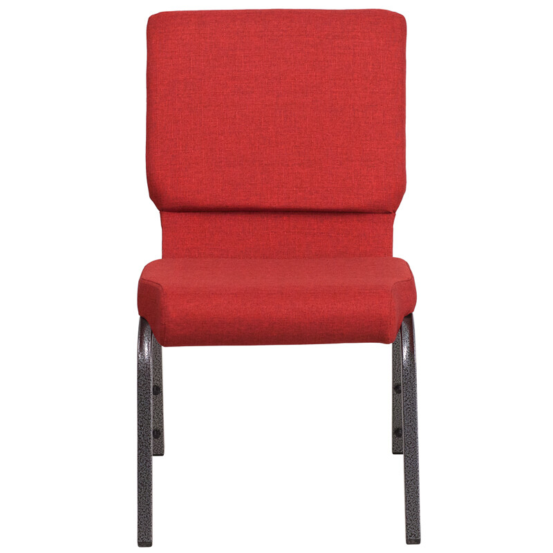 18.5» Wide Red Fabric Stacking Church Chair with Silver Vein Frame