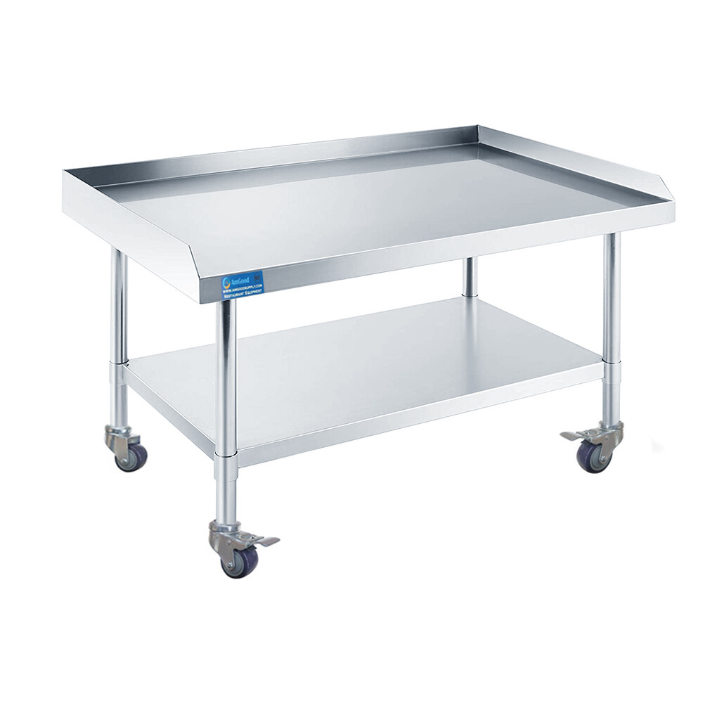 48″ Long X 24″ Deep Stainless Steel Equipment Stand with Undershelf + Casters
