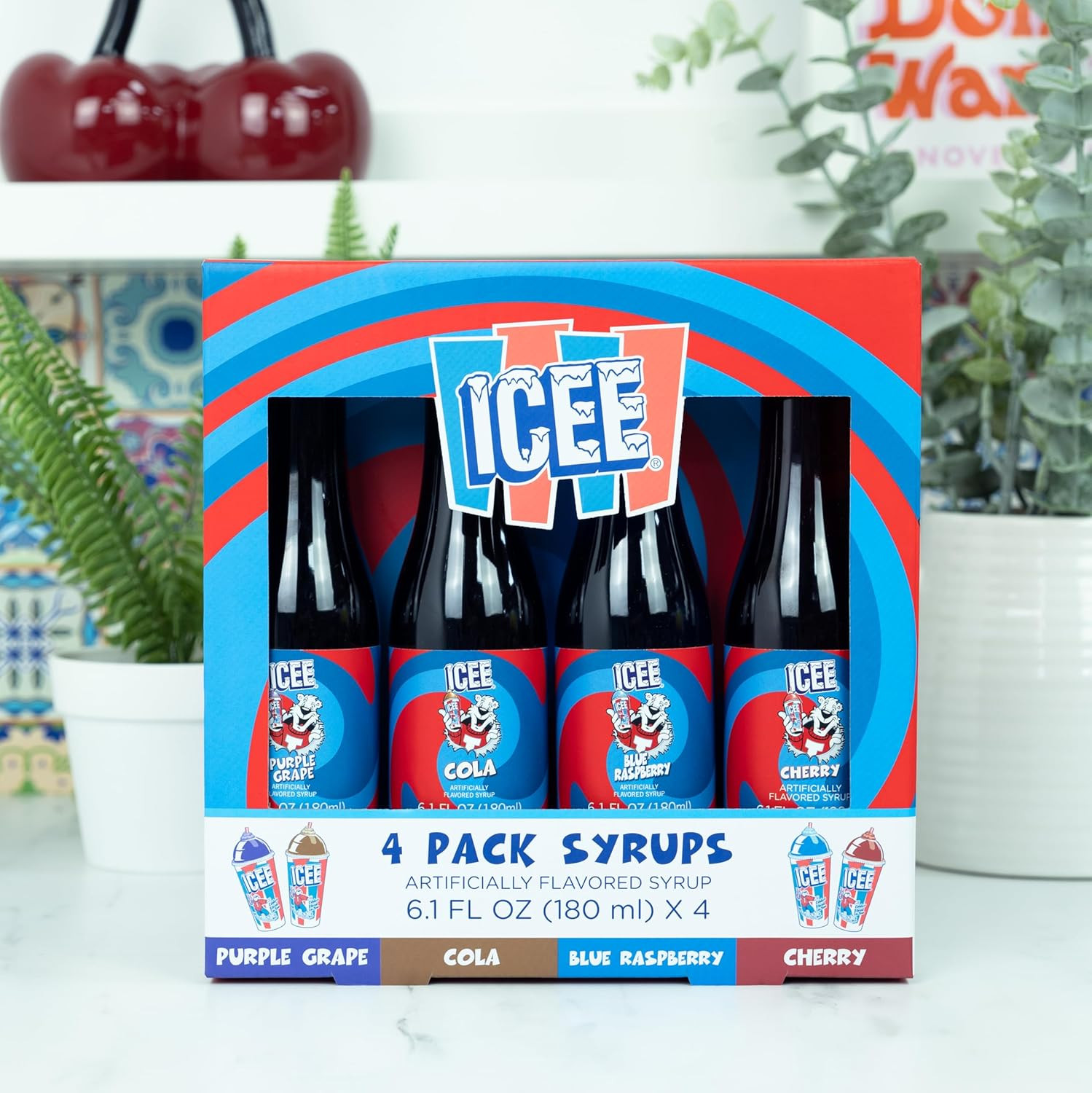ICEE 4 Pack Slushie Syrup. Genuine ICEE Shaved Ice Snow Cone Syrups Including Pu