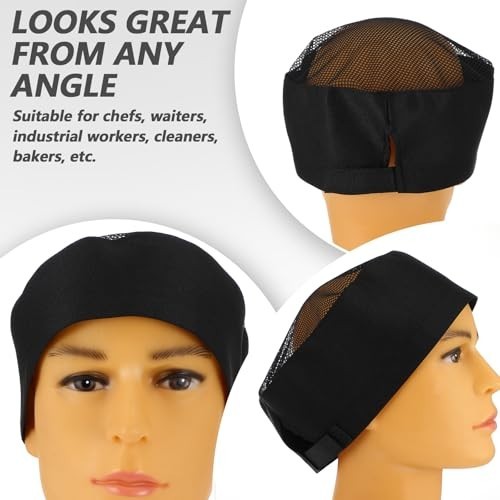 12 Pcs Adjustable Chef Hats for Adults, Black Cooking Caps with Breathable Mesh