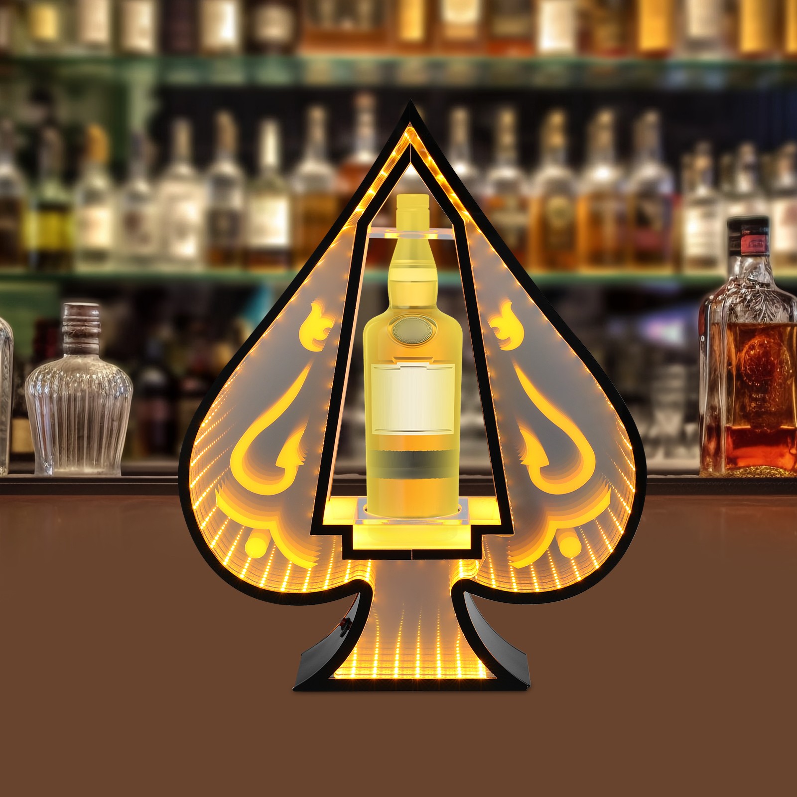 44*11*55cm Yellow Acrylic LED Lighting Wine Bottle Display Rack, Ace of Spades