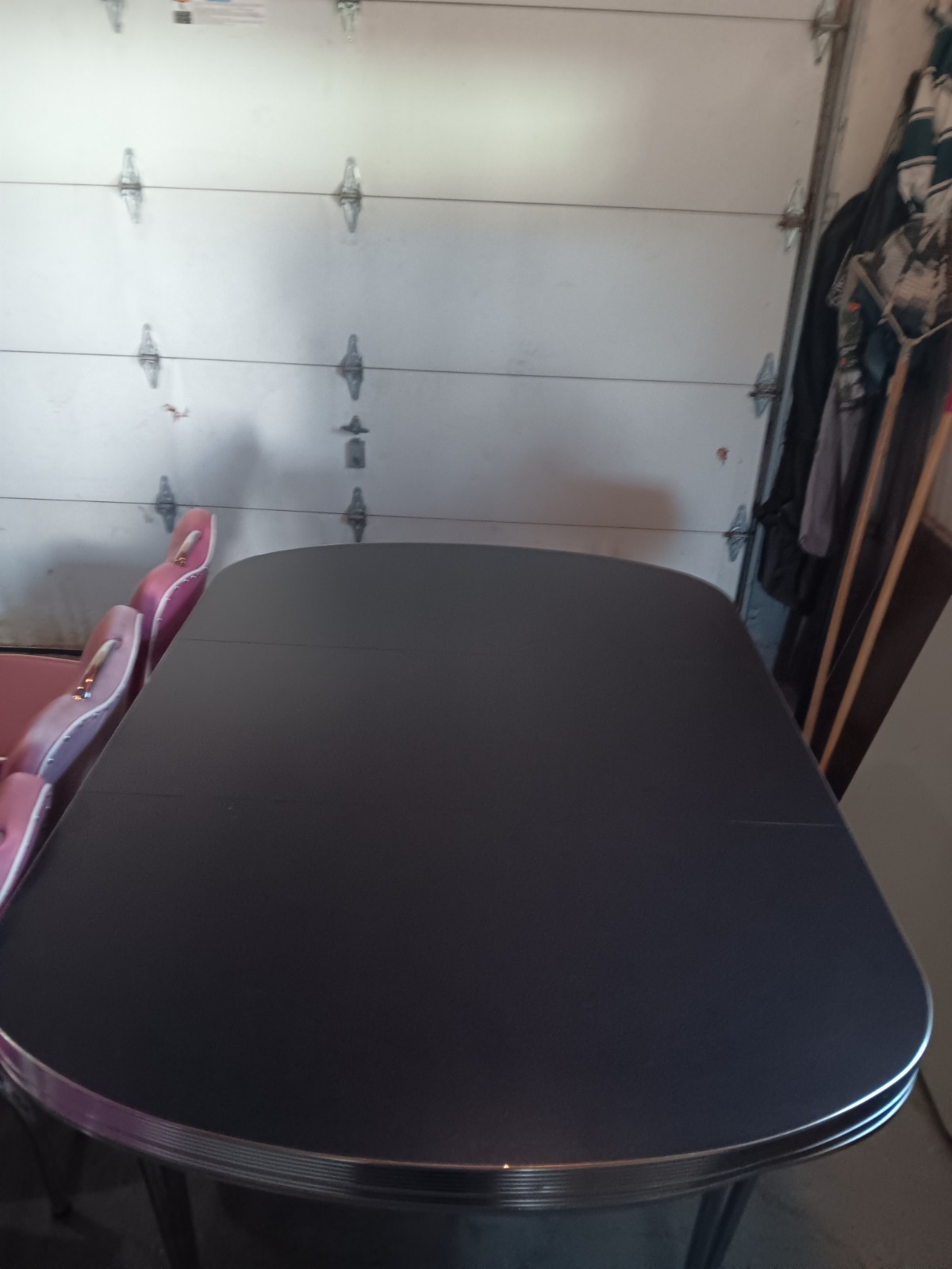 Retro Style, Chrome Edge Table and 4pc. Pink Chair Set