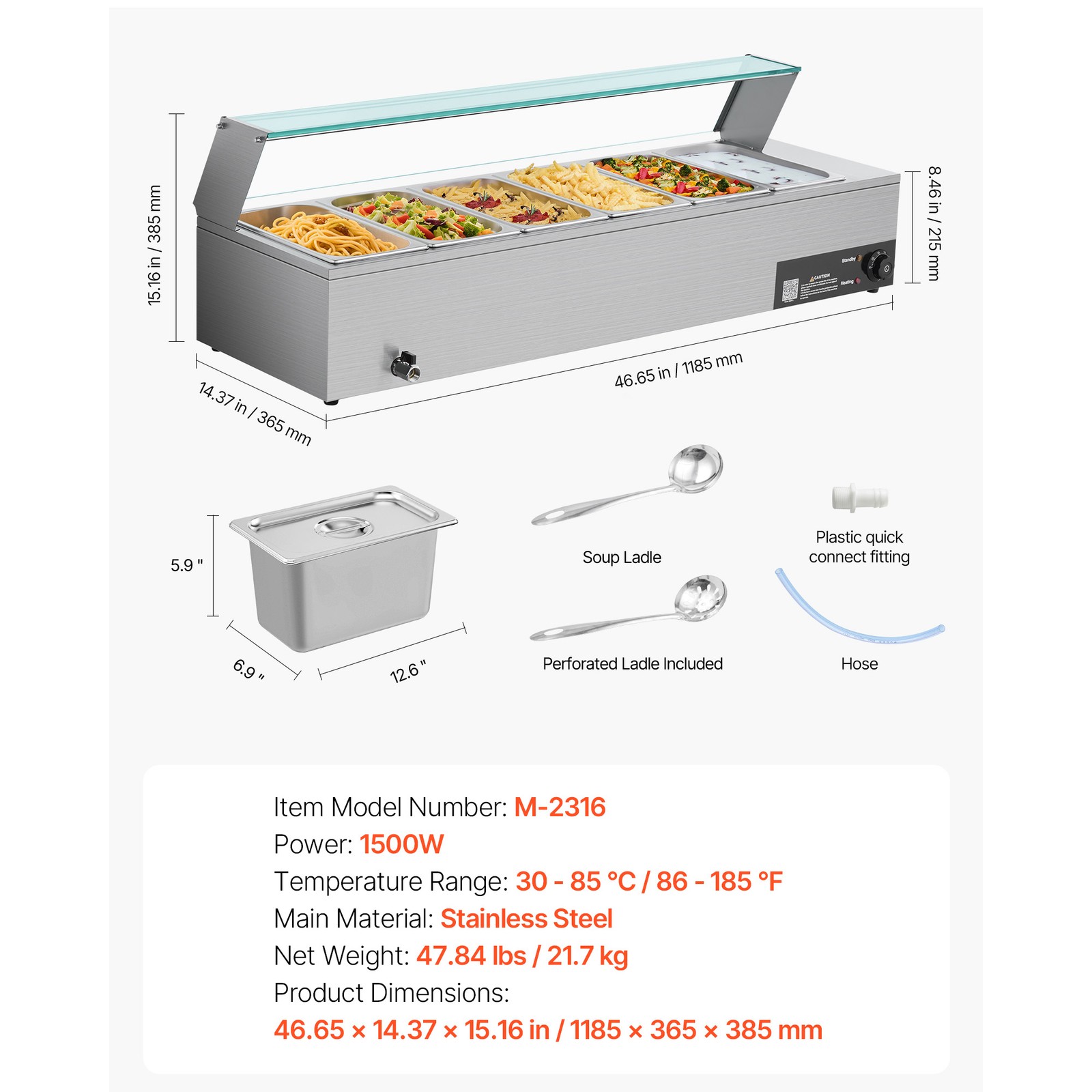 Uimoso Commercial Food Warmer 6 Pans Buffet Bain Marie Countertop Steam Table