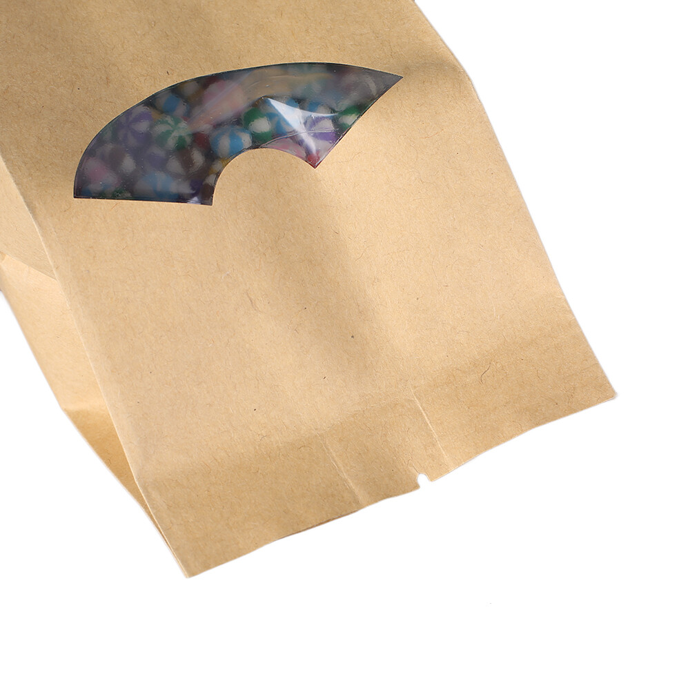 50/100 Brown Kraft Paper Mylar Foil Heat Sealable Bakery Side Gusset Window Bags