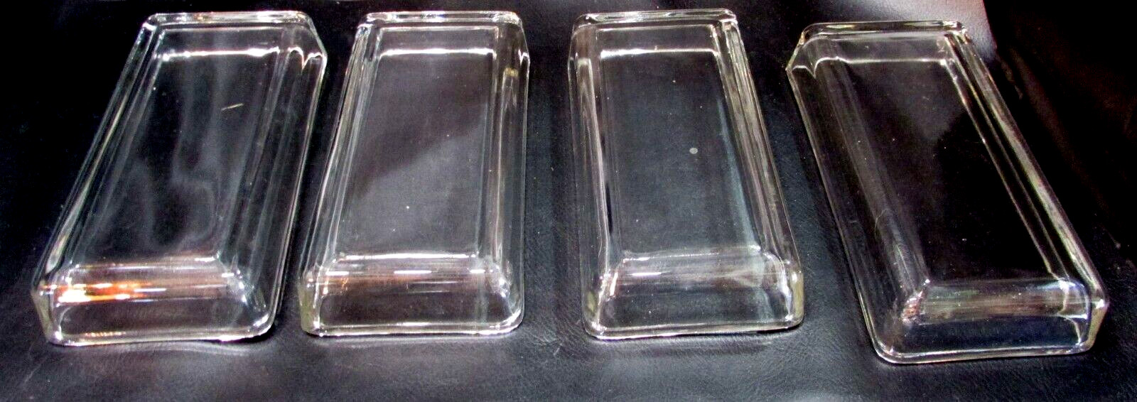 Four Rectangle Clear Glass Serving Dish Large 3x8x17 Gold Tone Steel Wire Rack