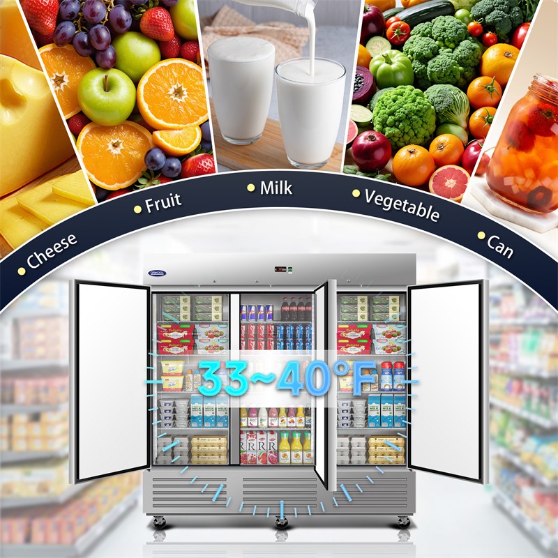 81″W Commercial Refrigerator 72 Cu.ft with 3 Solid Door Upright Fridge Storage
