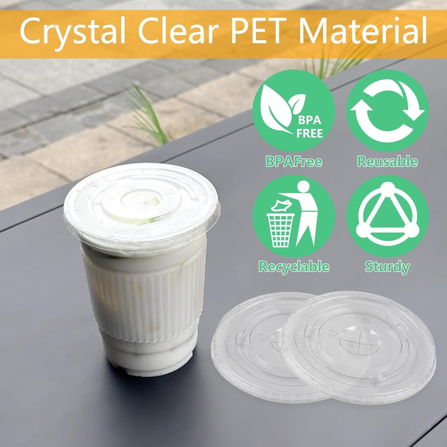 98mm Clear Flat Lids with Straw Slot, Plastic Disposable PET Cup Lids for 12,…