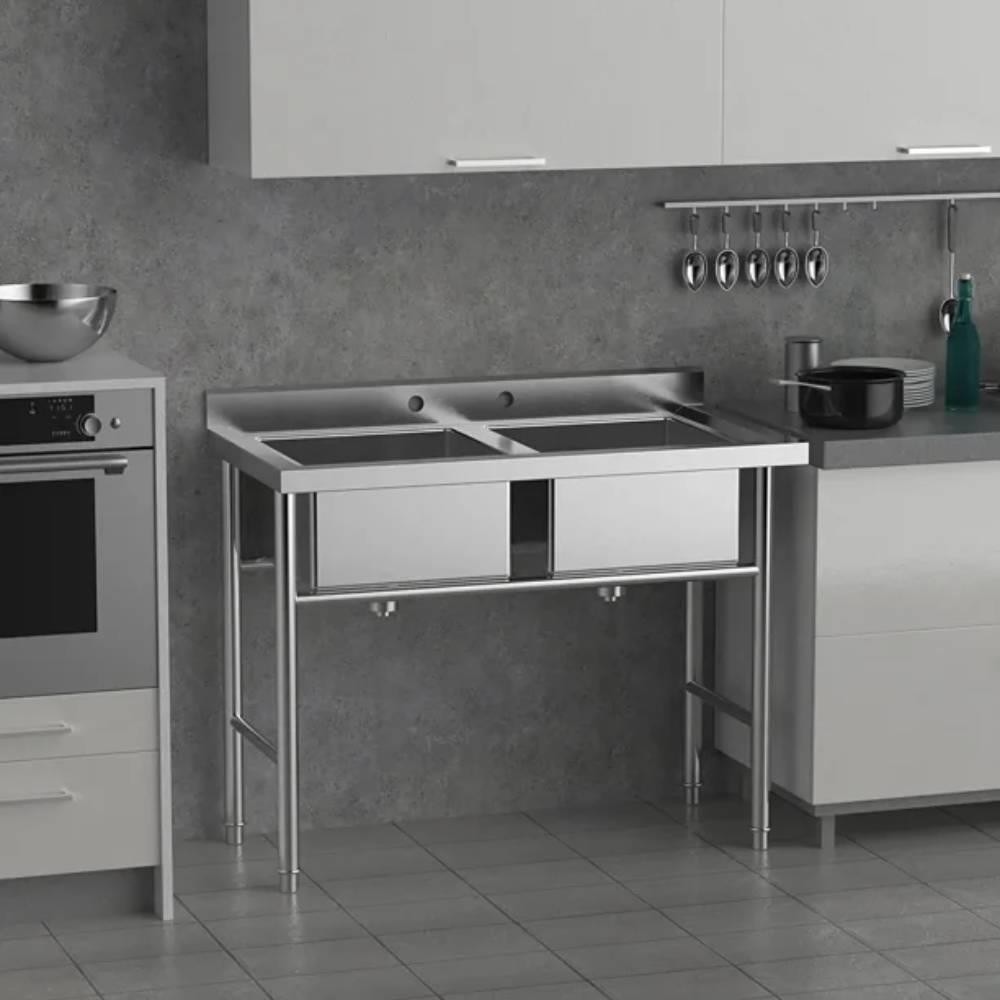 18 Gauge Stainless Steel Kitchen Sink 2 Compartment Free Standing Utility Sink