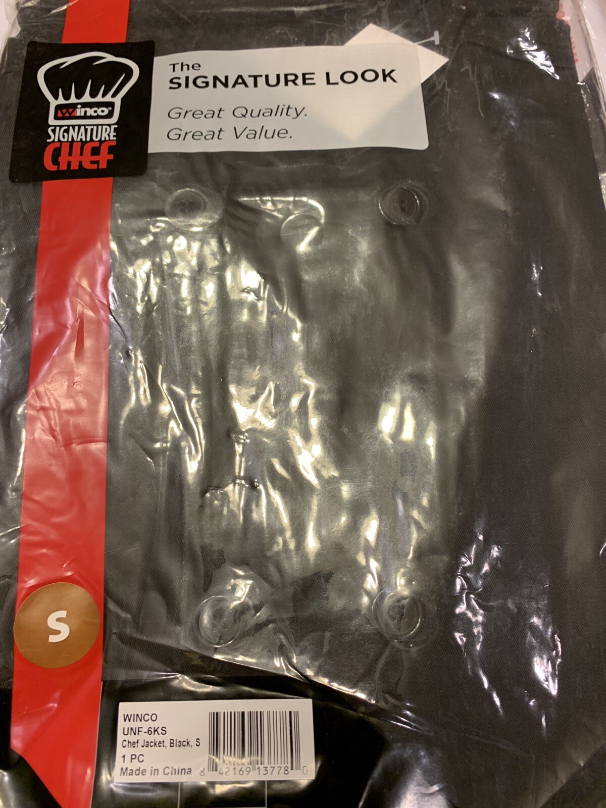 Chef Jacket ~ Men Size Small – Black ~ 65/35 poly-cotton blend ~ New In Package