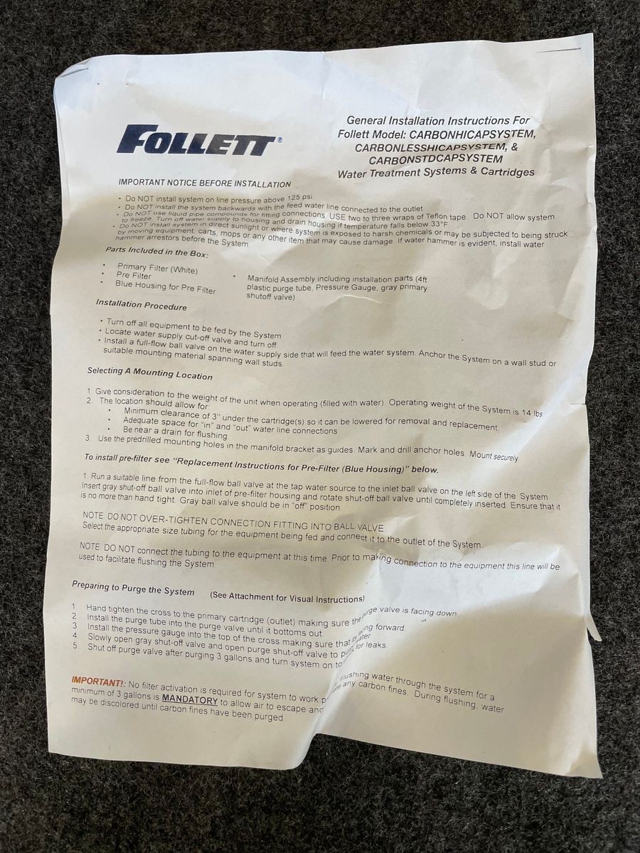 Follett CARBONHICAPSYSTEM High Capacity Water Filter System With Carbon Filter