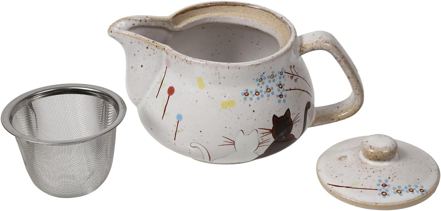 10oz Cat kyusu Kutani Yaki(ware) Japanese CeramicTeapot with Removable Infuser,
