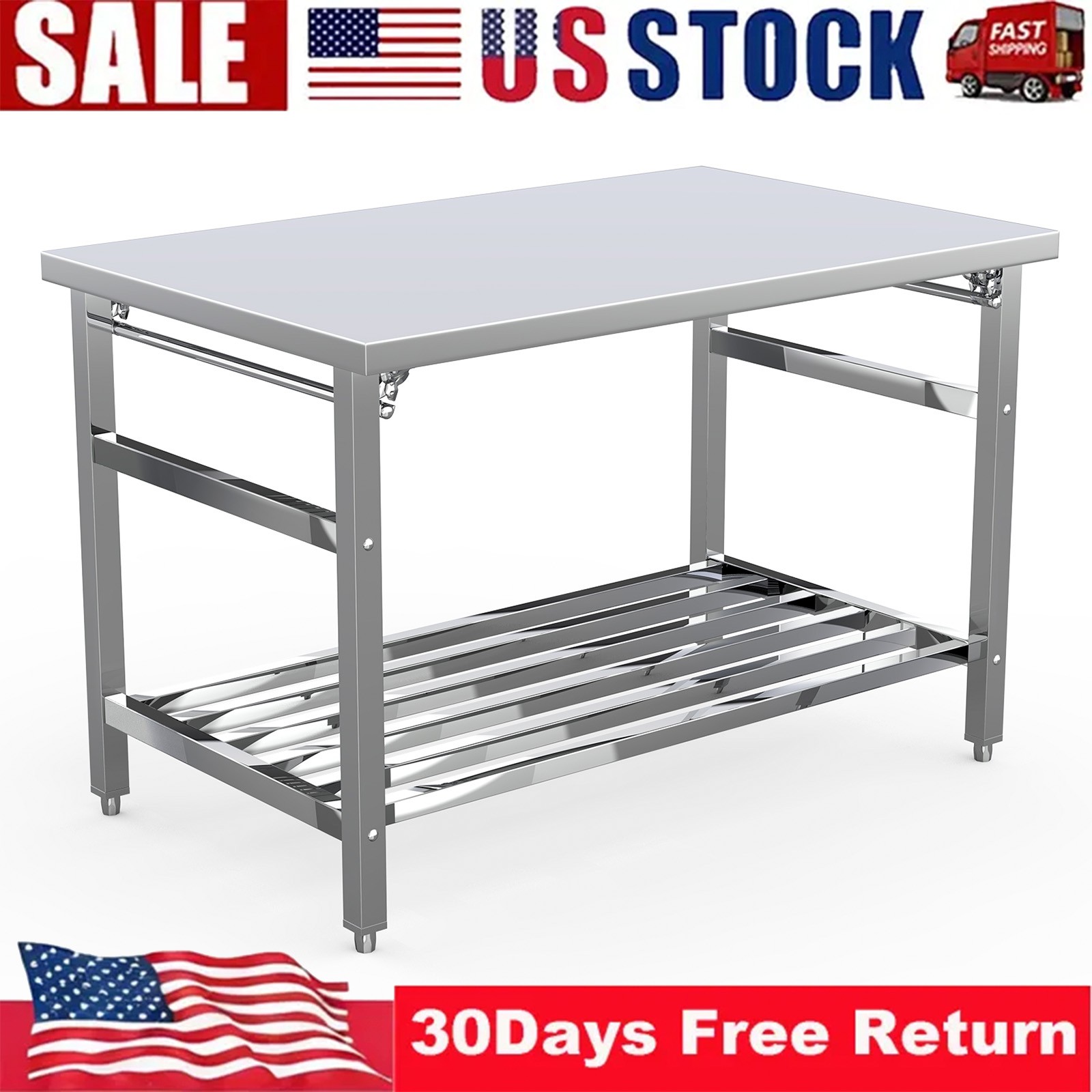 Stainless Steel Floding Table 48x30Inch Commercial Work Table Kitchen Prep Table