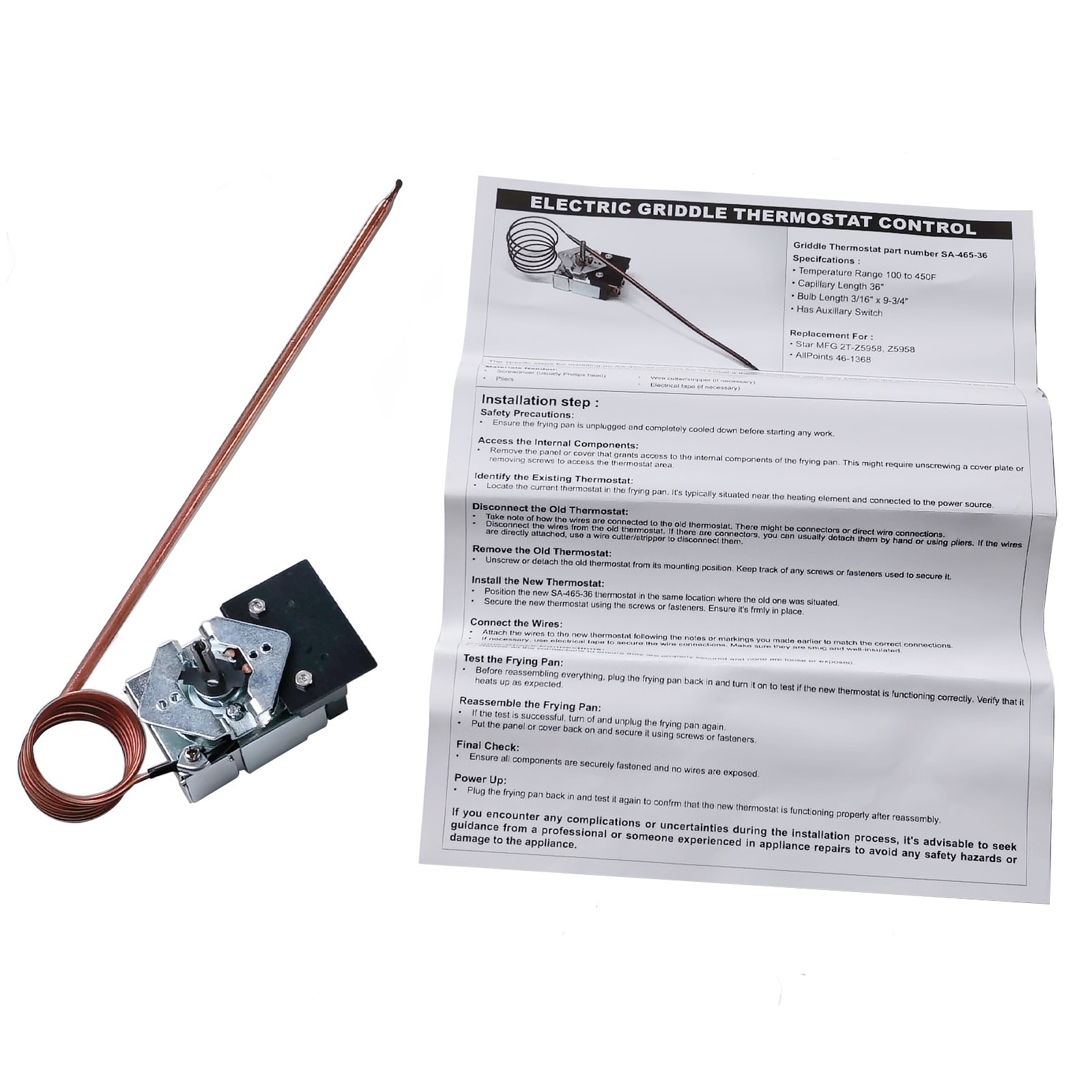 SA-465-36 Electric Griddle Thermostat Control for Star 2T-Z5958 Z5958 AllPoints
