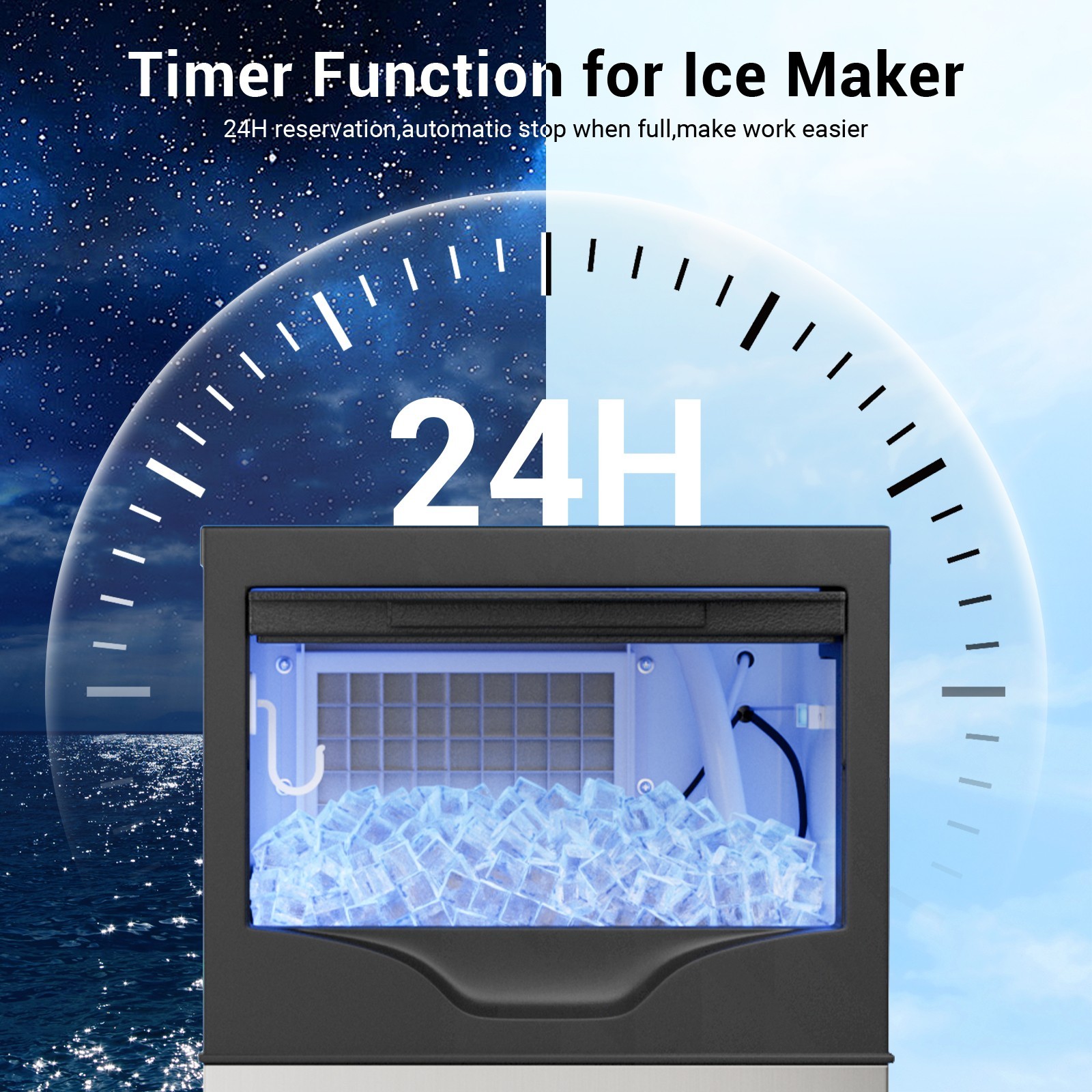 100LB/24h Built-In Commercial Ice Maker Stainless Ice Cube Machine Freestanding