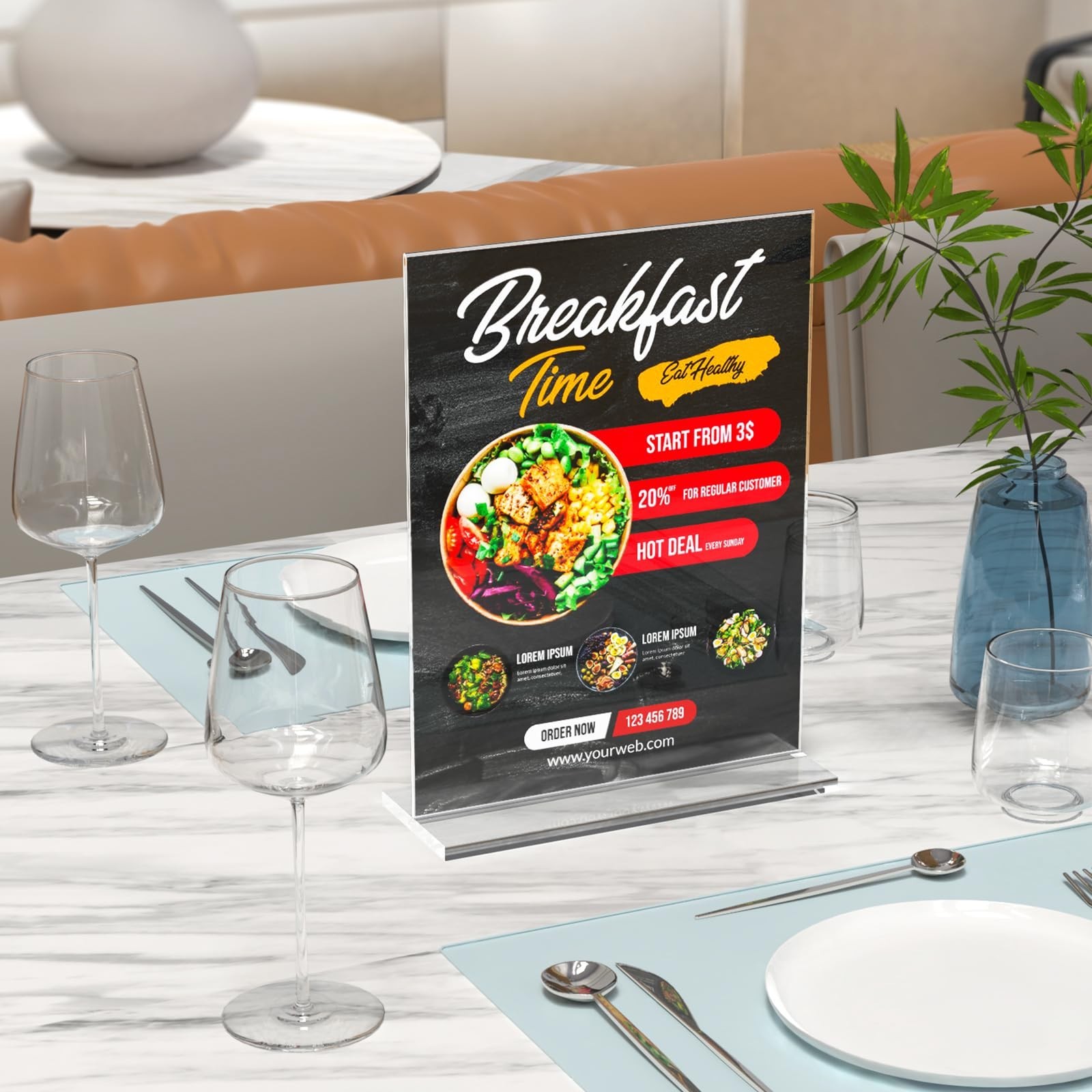 3 Pack Acrylic Sign Holder 8.5 X 11 Inches, Clear Menu Stand, Vertical Flyer Dis