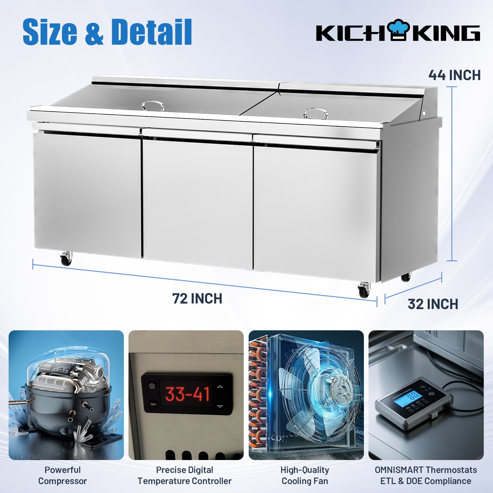 Salad Sandwich Prep Table 72» Commercial Counter 3 Door 30 Pans Stainless Steel