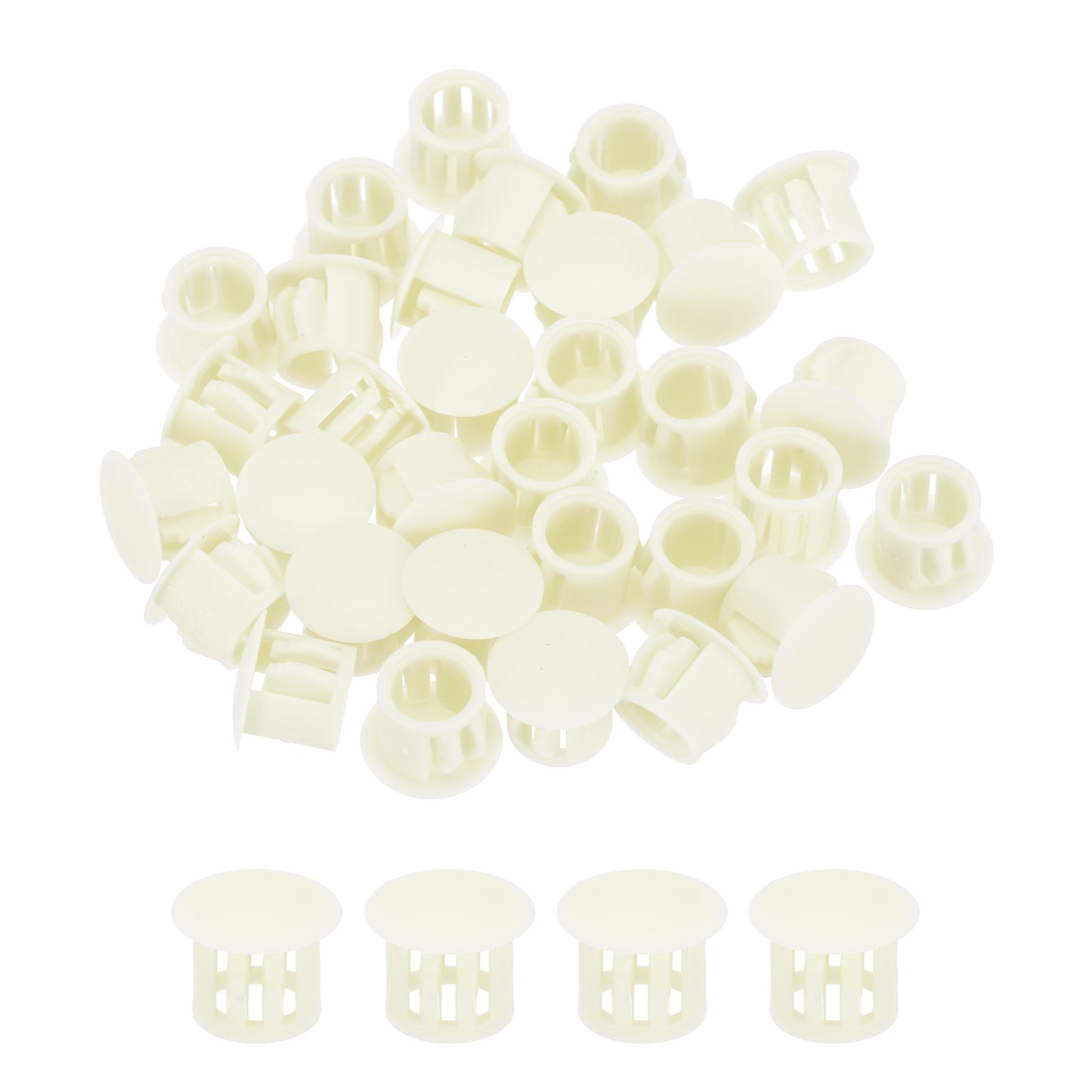 32Pcs 10mm Beige Nylon Plastic Round Locking Hole Plugs Insert End Caps