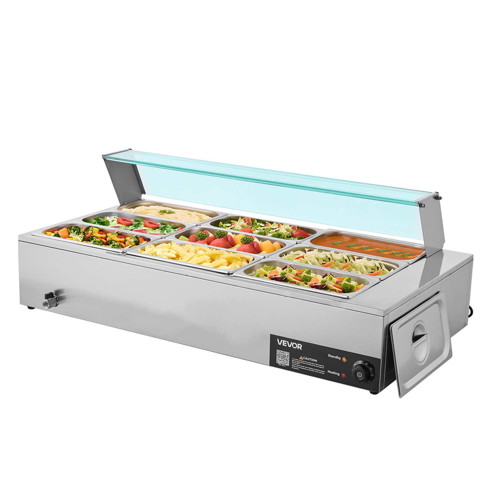 VEVOR Commercial Food Warmer 9-Pan 1500W Buffet Bain Marie with Glass Cover