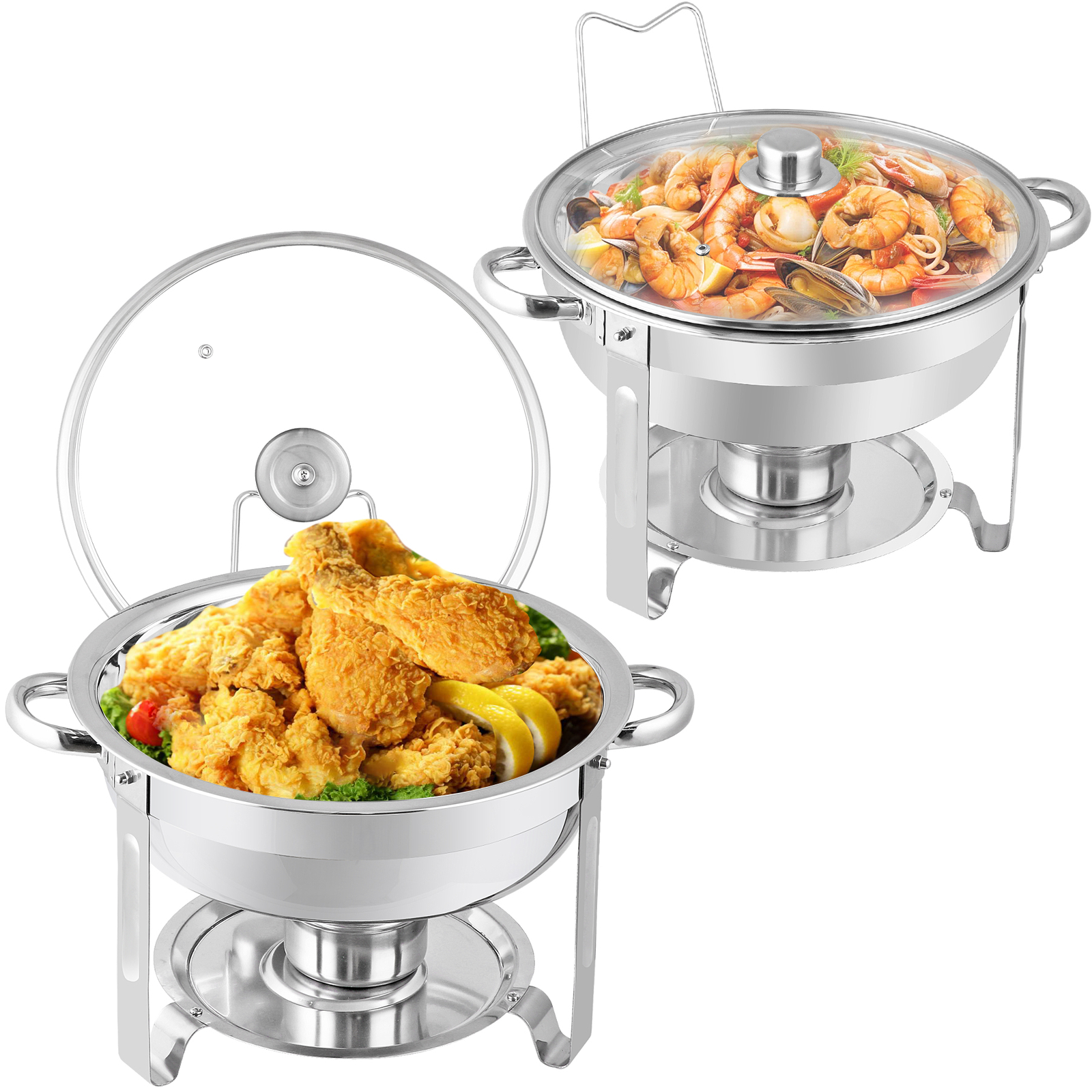 2 PCS 5 Qt Stainless Steel Round Chafing Dishes Buffet Warmer Set with Lid