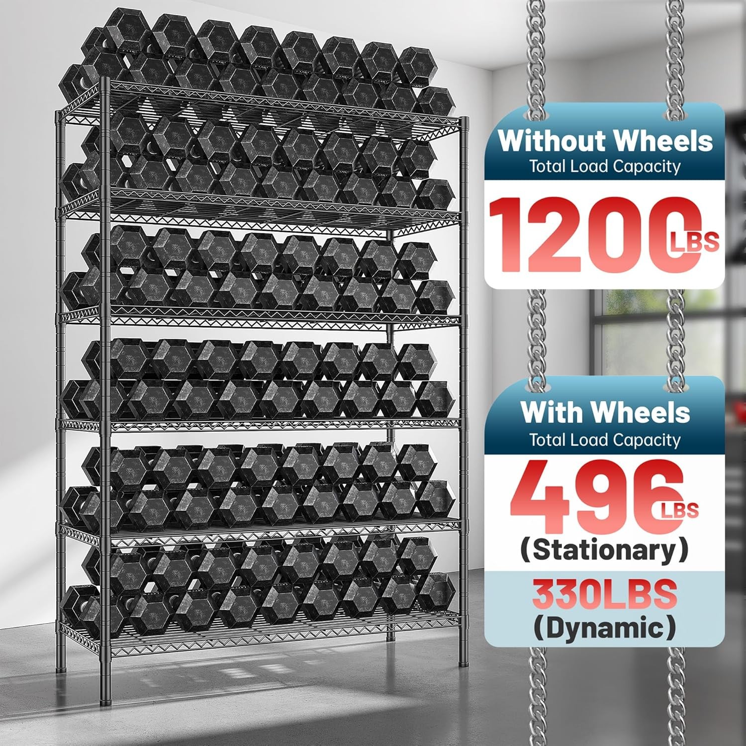 82″H X45″W X18″D Storage Shelves with Wheels, 6 Tier Wire Shelving Adjustable