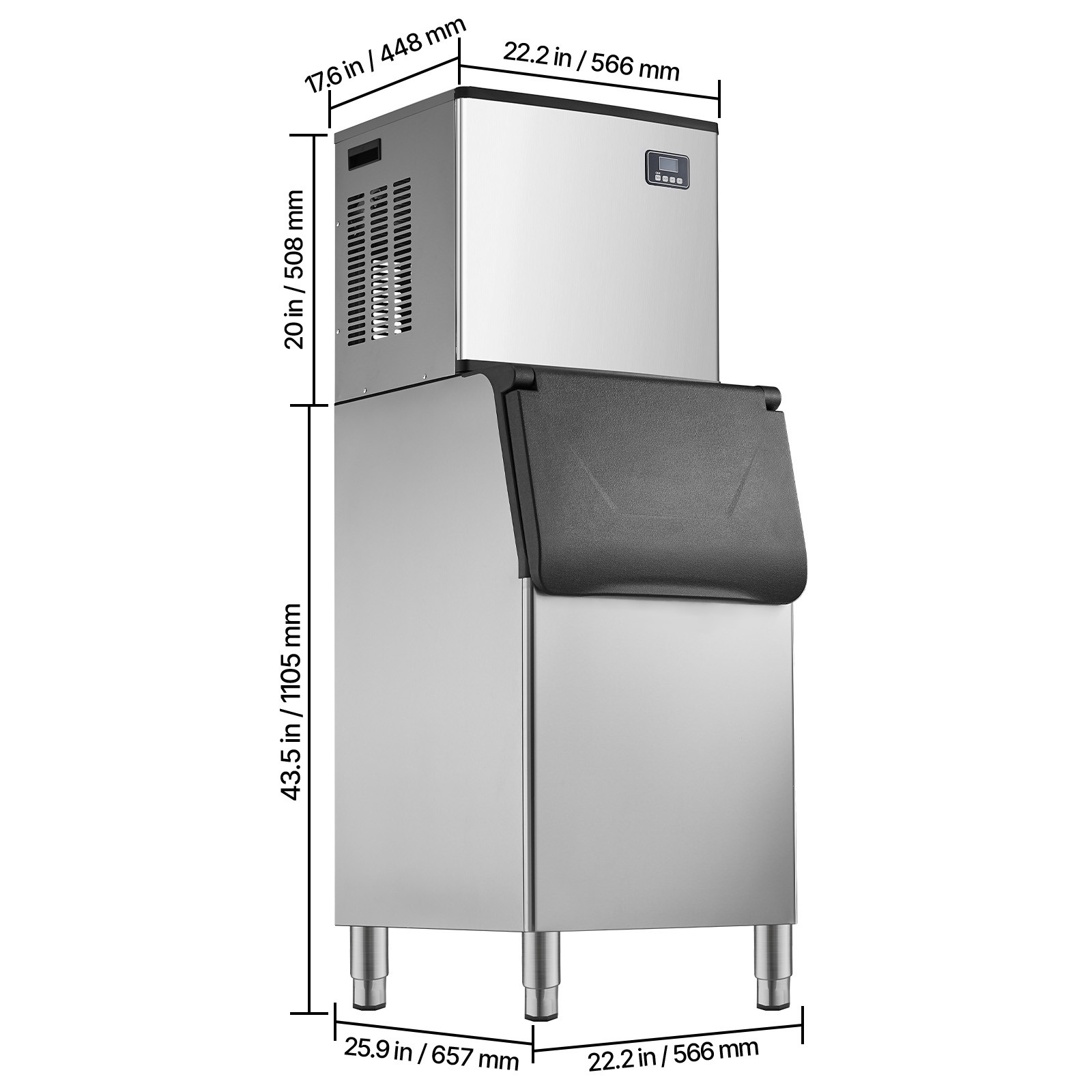 Uimoso Commercial Ice Maker 360LBS/24H with 300LB Storage Bin Auto Self-Cleaning