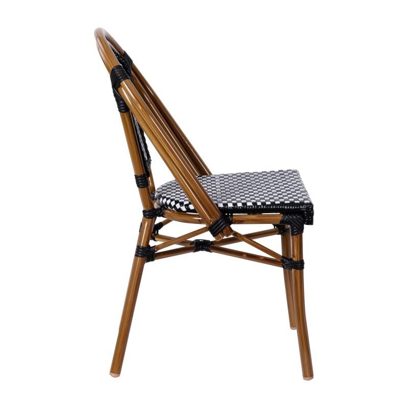 2 PACK Bistro Style Black & White Armless Dining Chair W/ Bamboo Aluminum Frame
