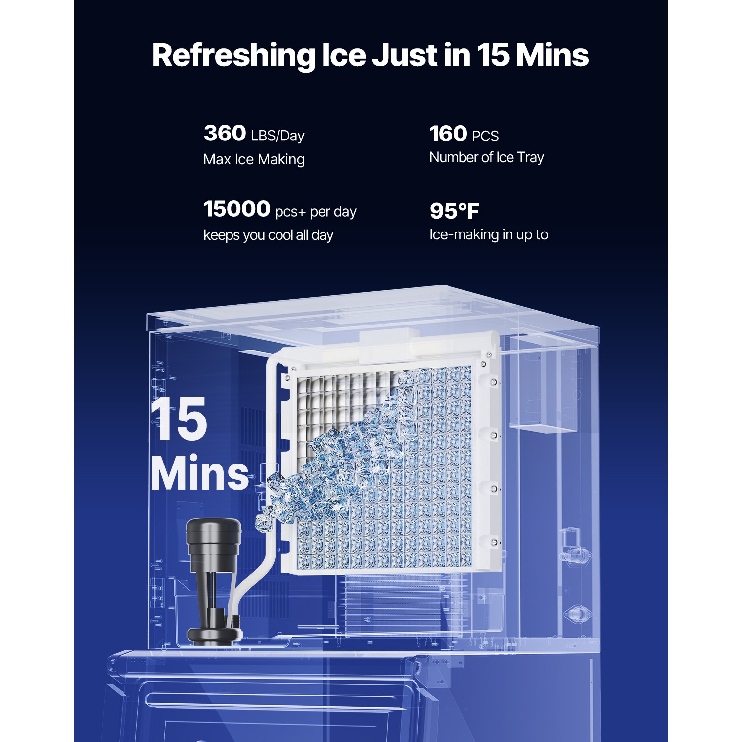 Uimoso Commercial Ice Maker 360LBS/24H with 300LB Storage Bin Auto Self-Cleaning