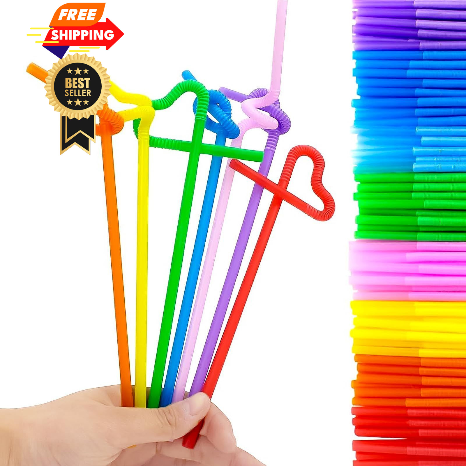 Tomnk 100pcs Disposable Flexible Plastic Straws 10.3inch, Colorful