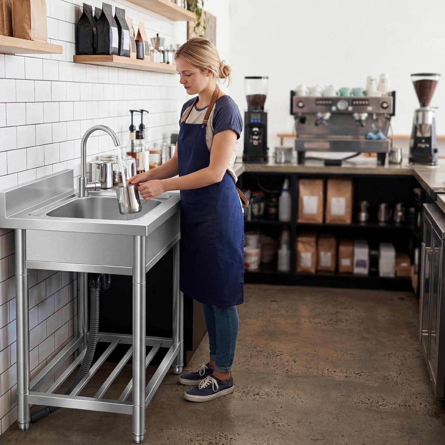Free Standing Stainless Steel Single Bowl Commercial Sink 22in