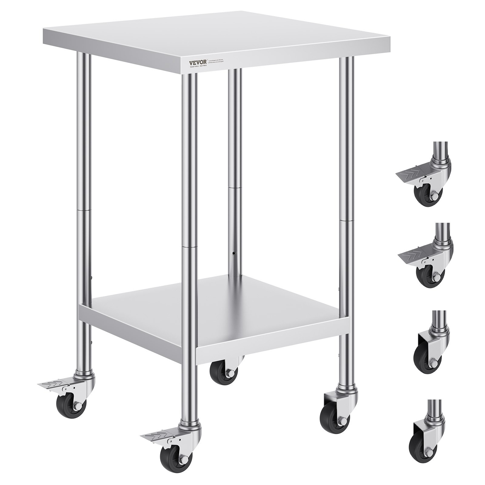 Stainless Steel Work Table 24 x 24 x 38 Inch, 700 LBS Load Capacity with 4 Wheel