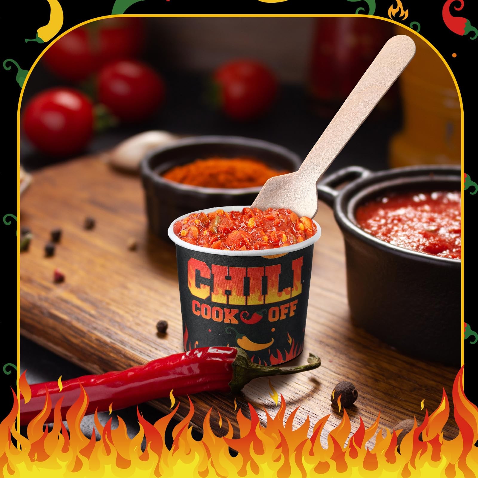 100 Pcs Chili Cook off Party Decorations, 50 Pcs 2 oz Mini Chili Cook off Tas…