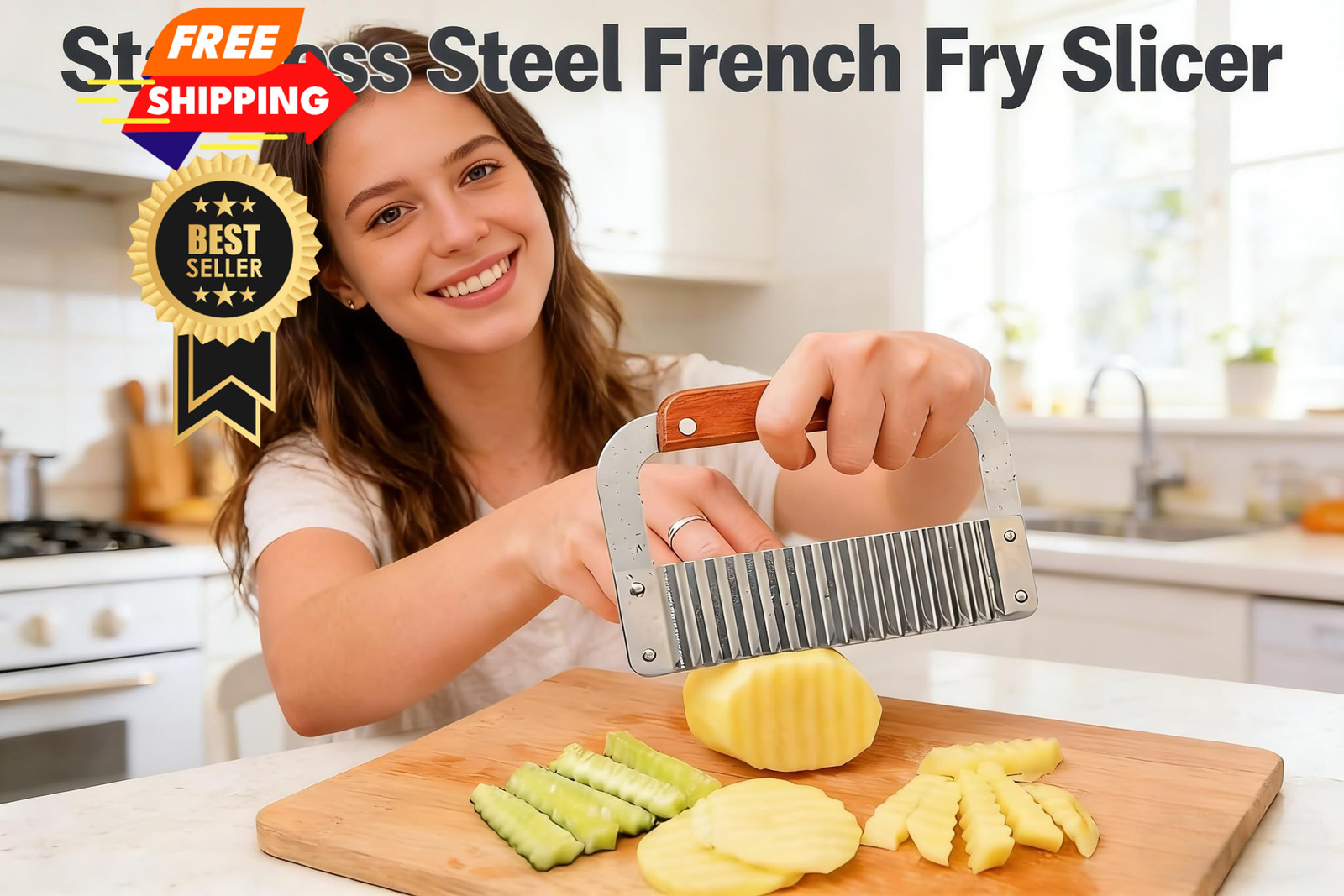 French Fry Slicer with Stainless Steel Blade and normal, silver red