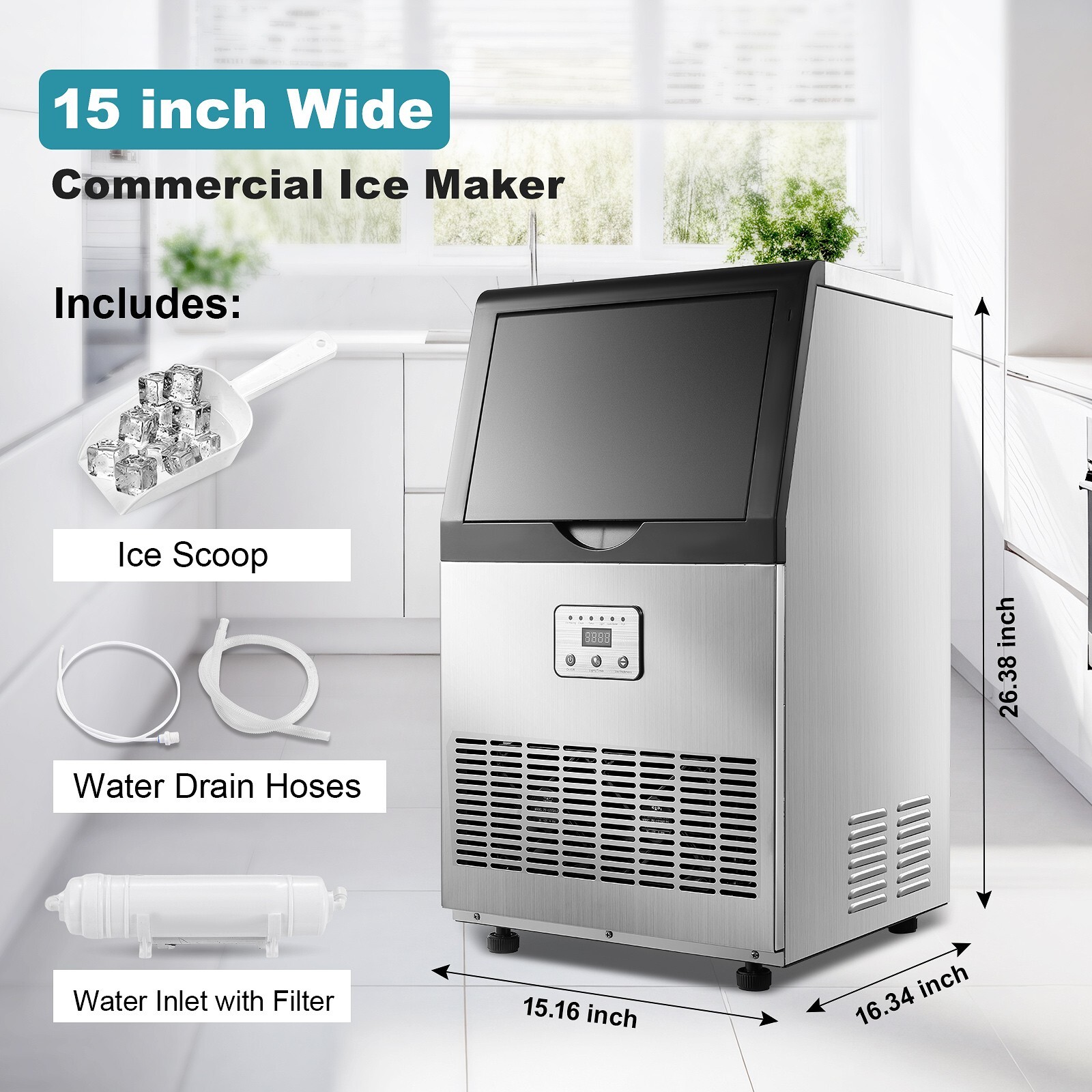 Built-in Commercial Ice Maker 100lbs Stainless Steel Bar Restaurant Cube Machine