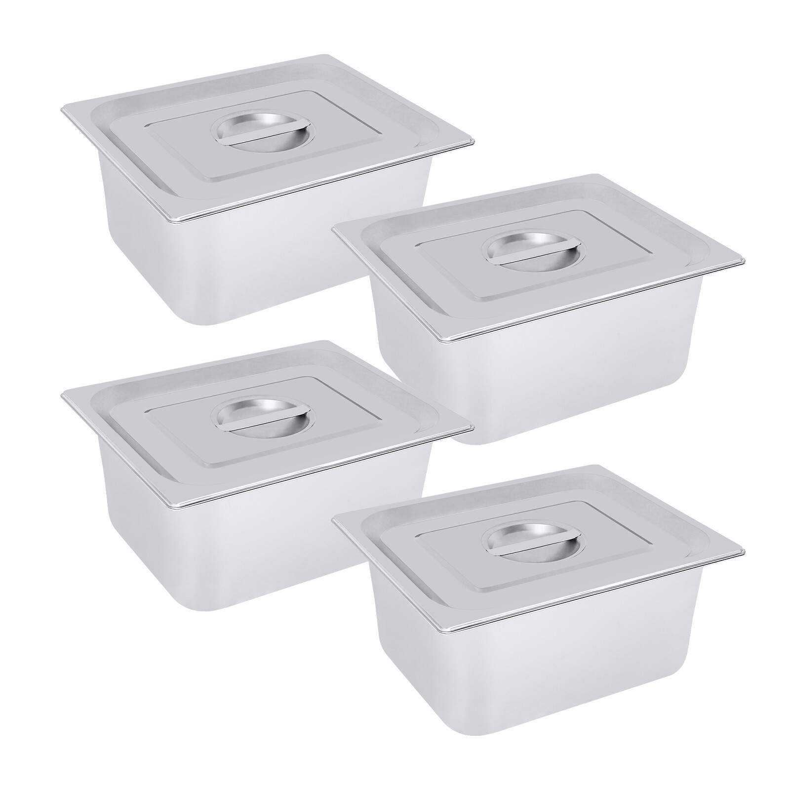 4 Pack 6″Deep 1/2 Size Steam Table Pans with Lids Hotel Food Pan Stainless Steel
