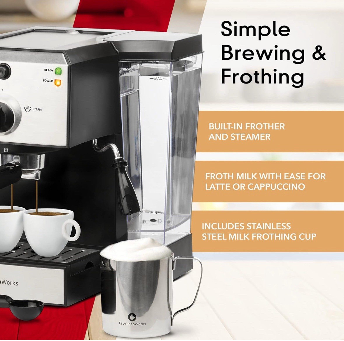 EspressoWorks All-In-One Espresso Machine with Milk Frother 7-Piece Set