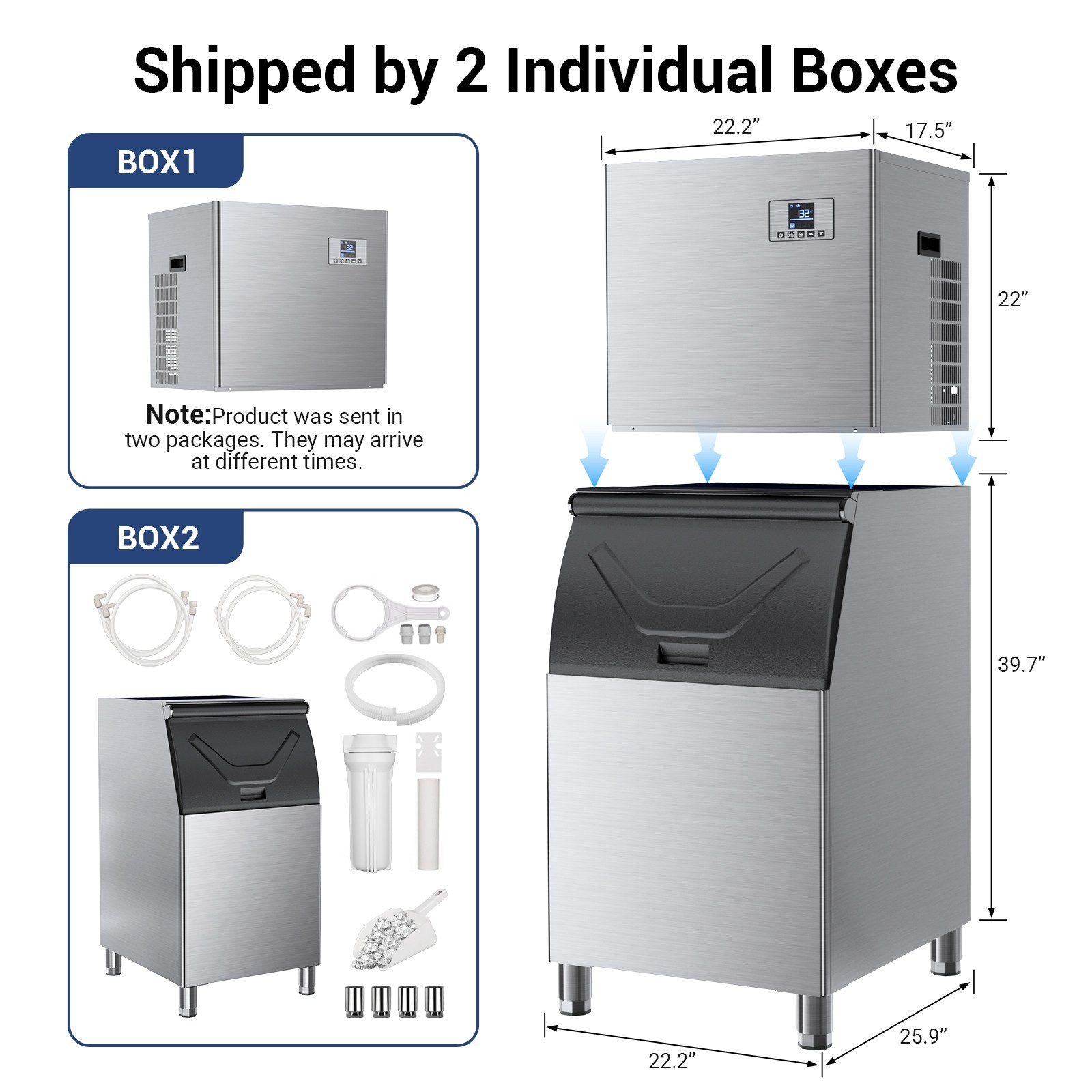Commercial Ice Maker Machine 500lbs/24H Production, 360lbs Storage,210 Ice Cubes