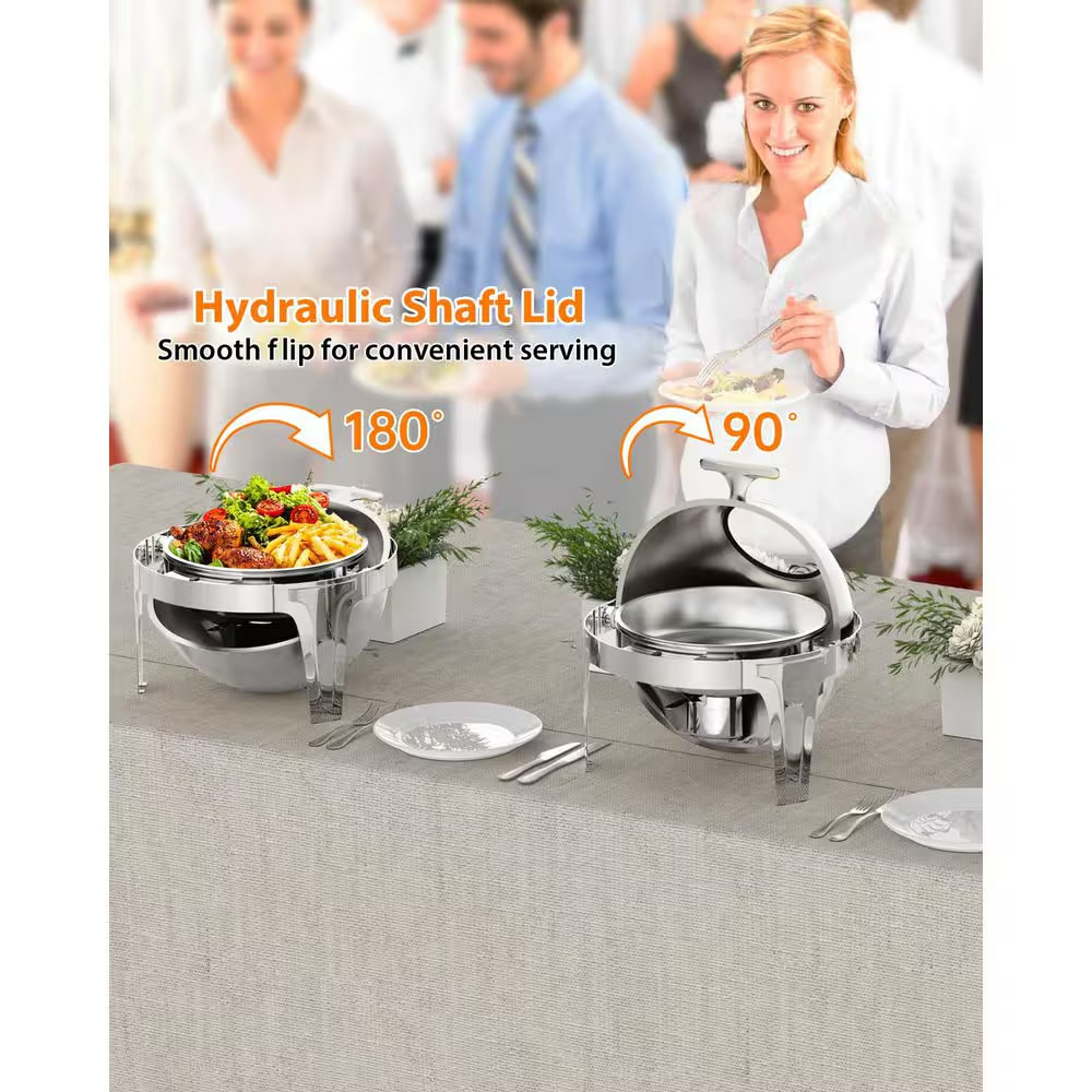 6.3 Qt. round Stainless Steel Chafing Dish Buffet Server with Visible Roll Top,