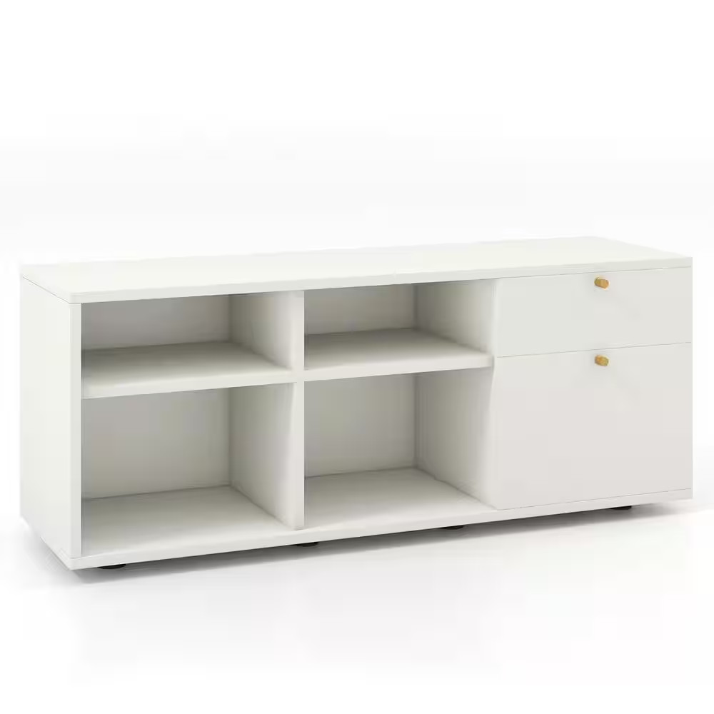 20 In. H Storage Cabinet with 2-Drawers 4-Cubes Adjustable Feet Floor Display Ca
