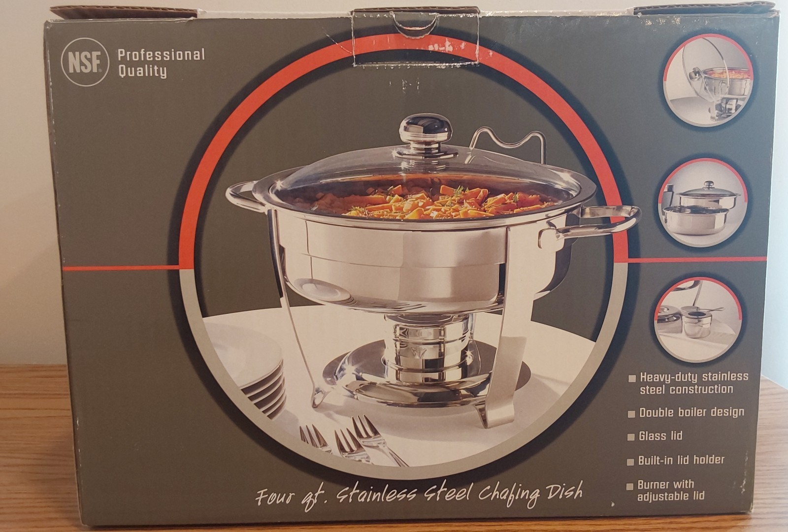 NSF 4 qt Stainless Steel Round Chafing Dish with Lift-Off Lid
