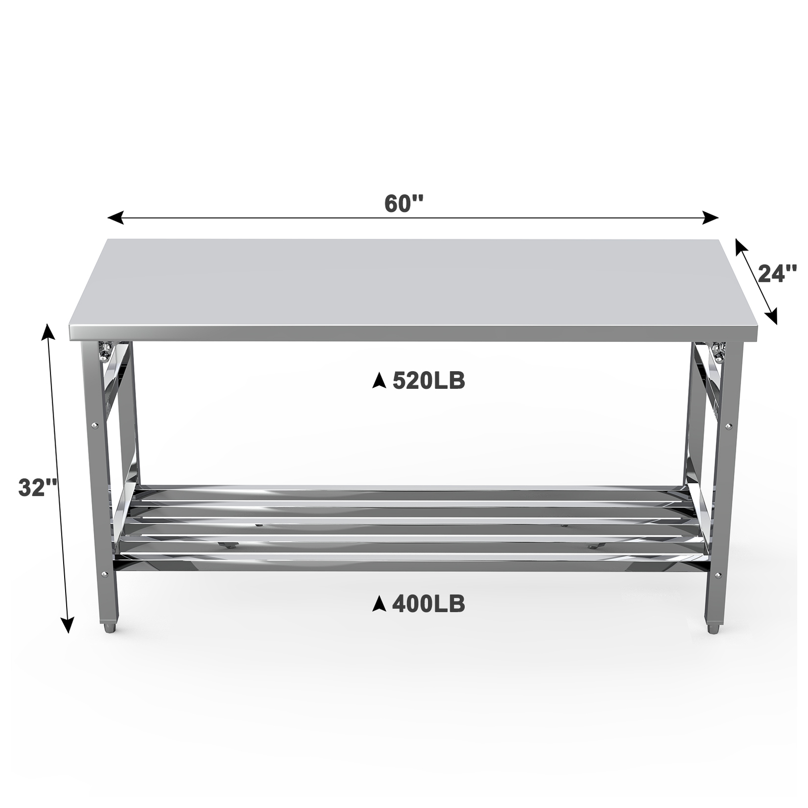 Stainless Steel Work Table 24″x60″ Folding Commercial Prep Table with Undershelf