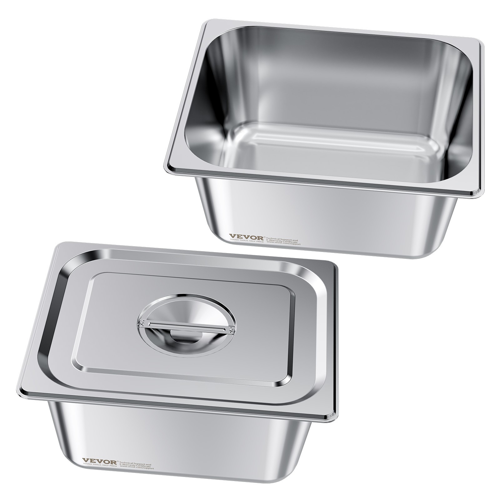 VEVOR 1/2 Size Hotel Pans with Lids Steam Pans 6″ Deep Stainless Steel 2 Pack