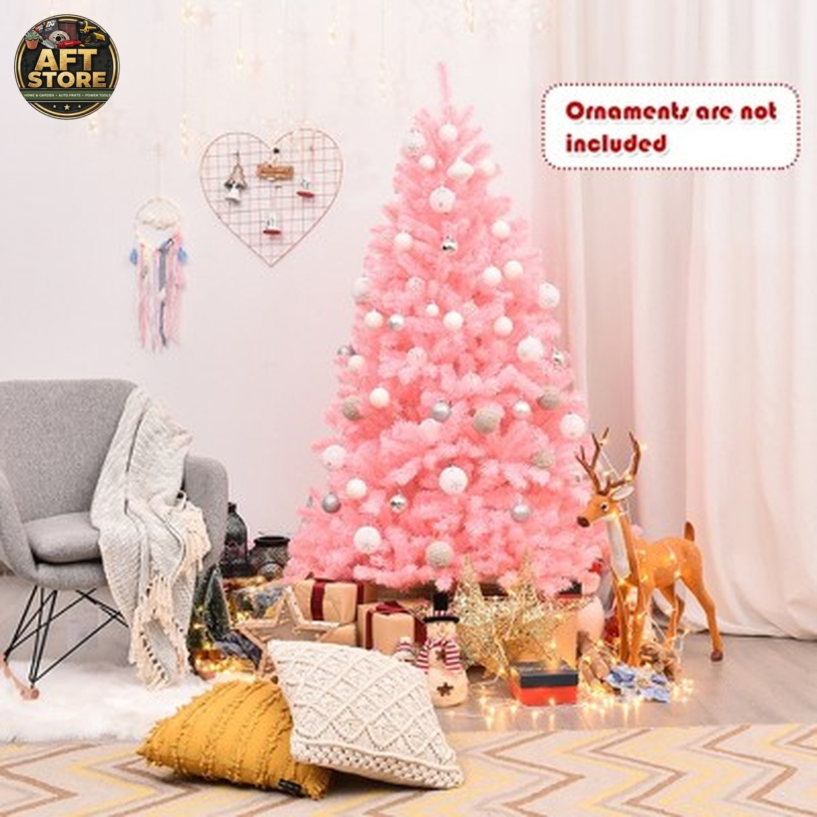 Costway 6Ft Pink Hinged Artificial Christmas Tree w/ Metal Stand