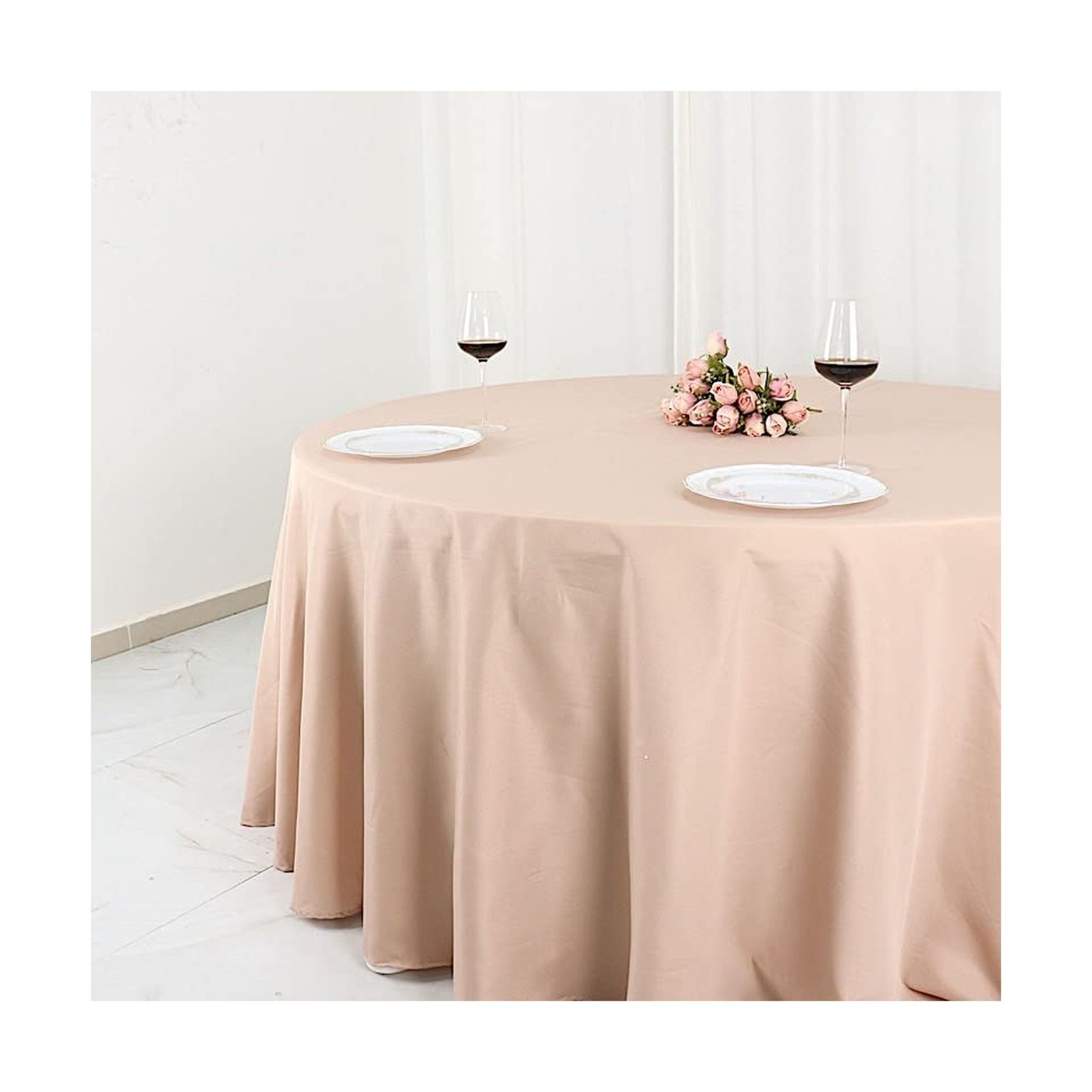 10 pcs 132 inch Nude Round Polyester Tablecloths Fabric Table Cover Linens | …
